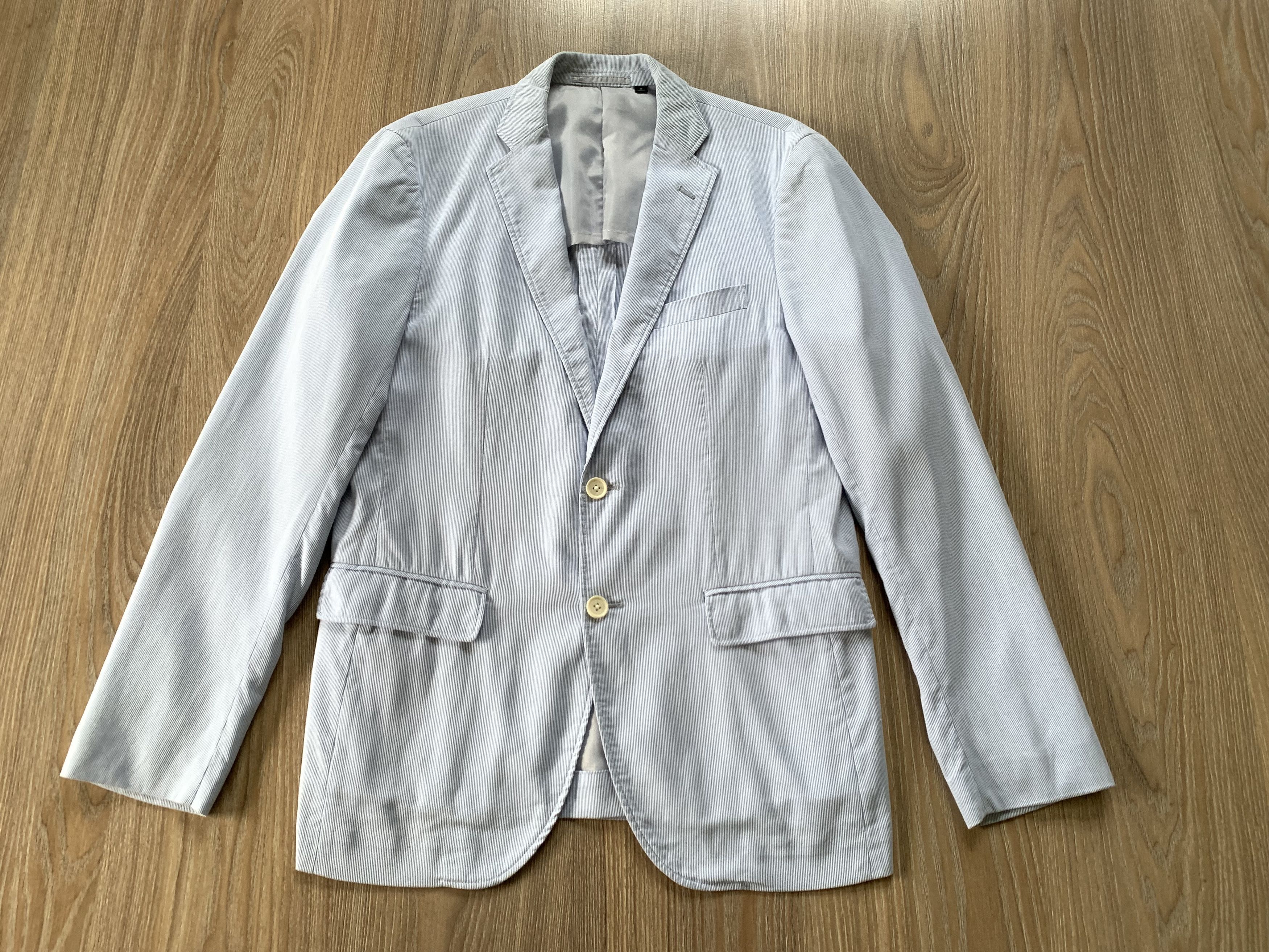 Uniqlo Uniqlo White Cotton Stripe Blazer Jacket Size US M / EU 48-50 / 2 - 2 Thumbnail