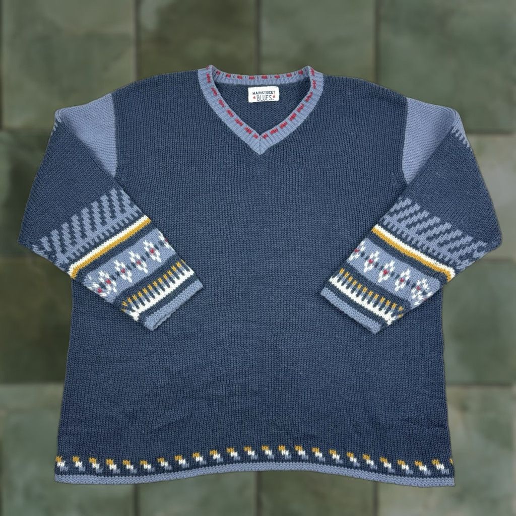 Vintage VINTAGE Main Street Blues Sweater Womens XL Blue V Neck Knitted Y2K Grandma Size XL / US 12-14 / IT 48-50 - 1 Thumbnail