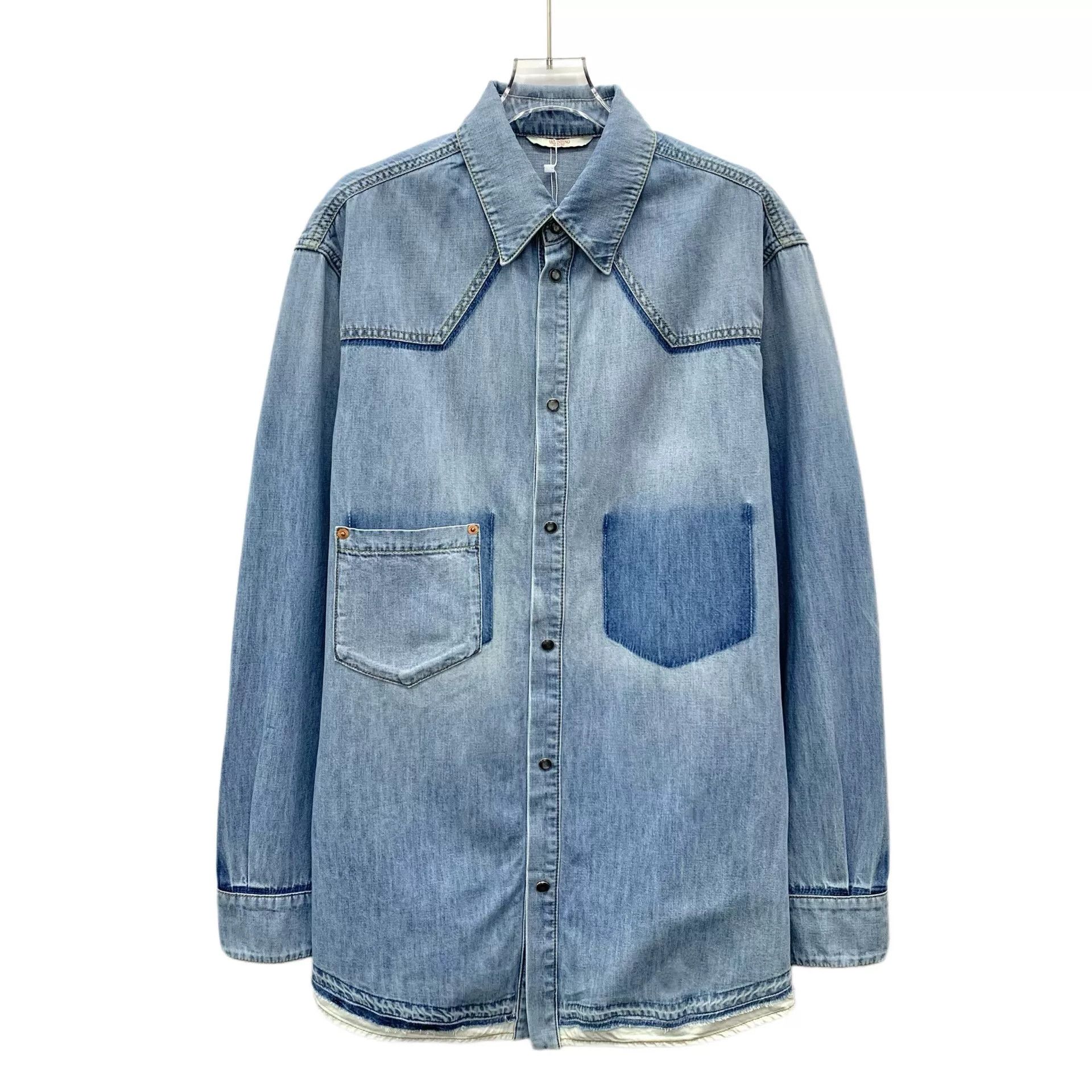 Valentino Valentino Blue Denim Collared Long Sleeve Shirt Size US S / EU 44-46 / 1 - 1 Thumbnail
