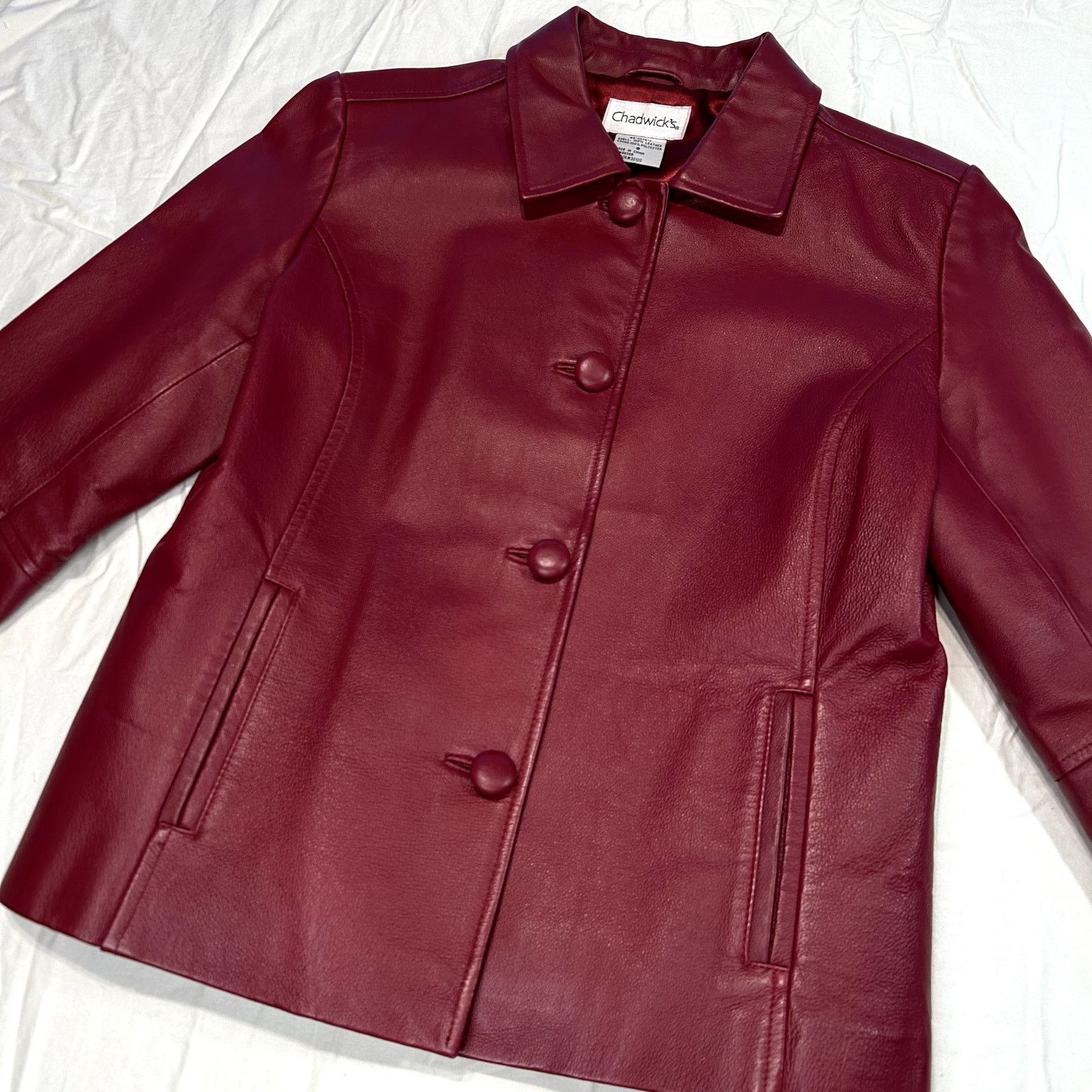 Anthropologie Chadwick's Red Leather Button Up Collared Jacket Size M Size M / US 6-8 / IT 42-44 - 5 Thumbnail