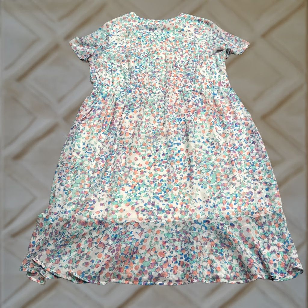 Blair Blair Sheath Dress Women L Multicolor Abstract Print Chiffon Ruffle Hem Midi Short Sleeve Size L / US 10 / IT 46 - 1 Thumbnail