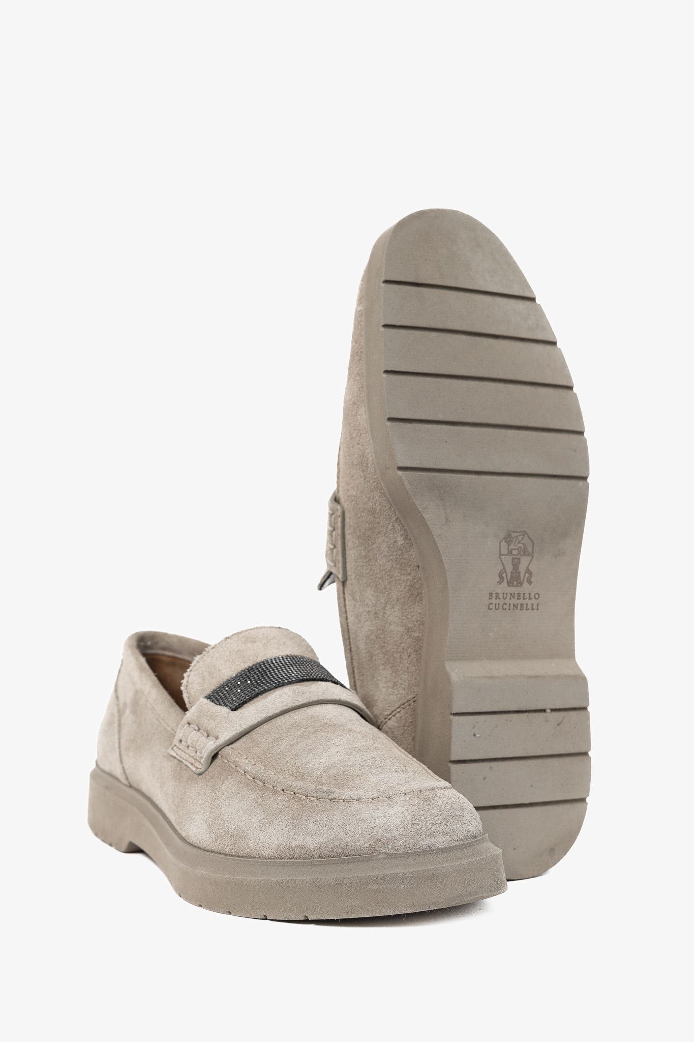 Brunello Cucinelli Brunello Cucinelli Taupe Suede Monili-Strap Loafers Size US 4.5 / IT 34.5 - 5 Thumbnail