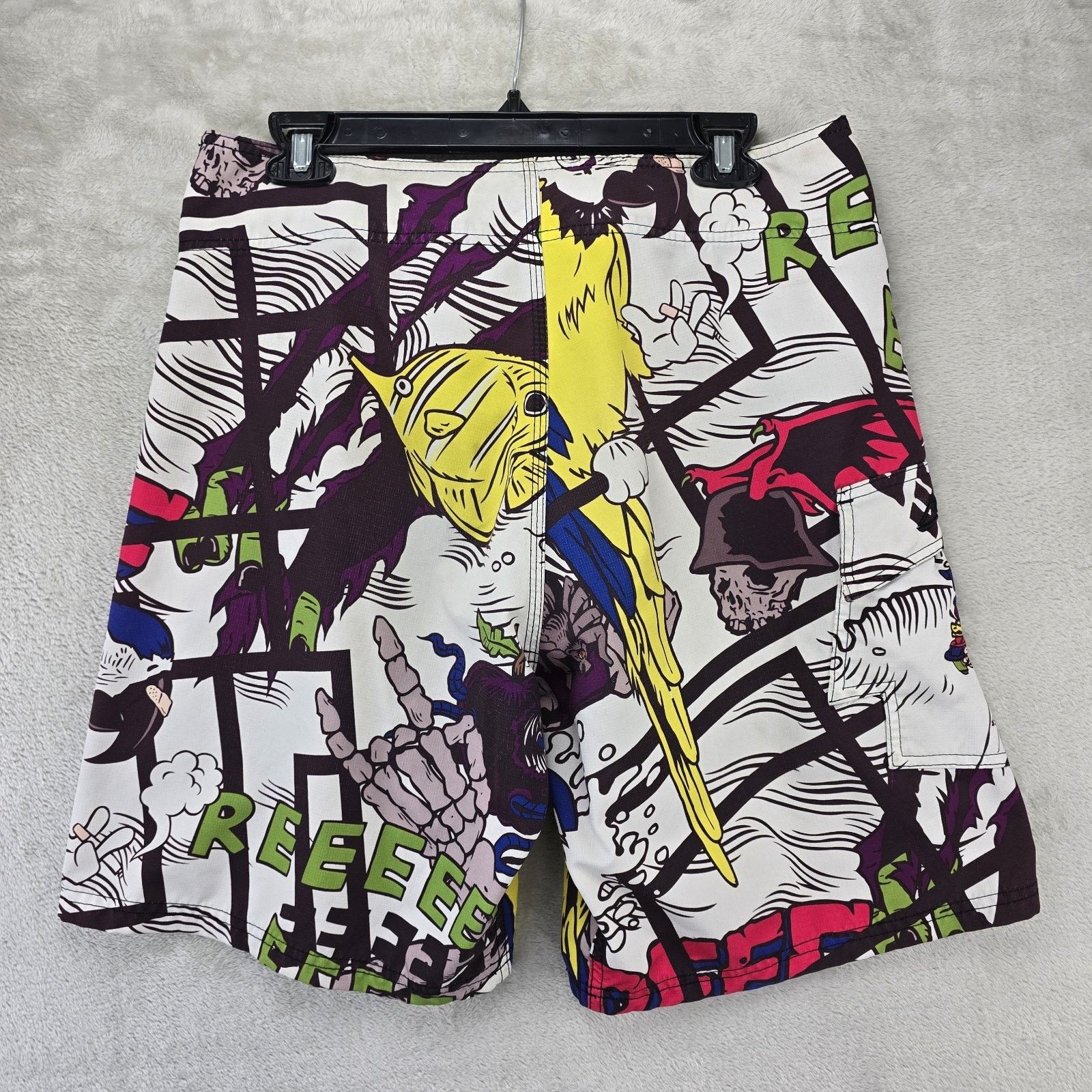 REEF Vtg Reef Board Shorts 32 AOP Had Hatter Skulls Y2K Surf Size US 32 / EU 48 - 6 Thumbnail