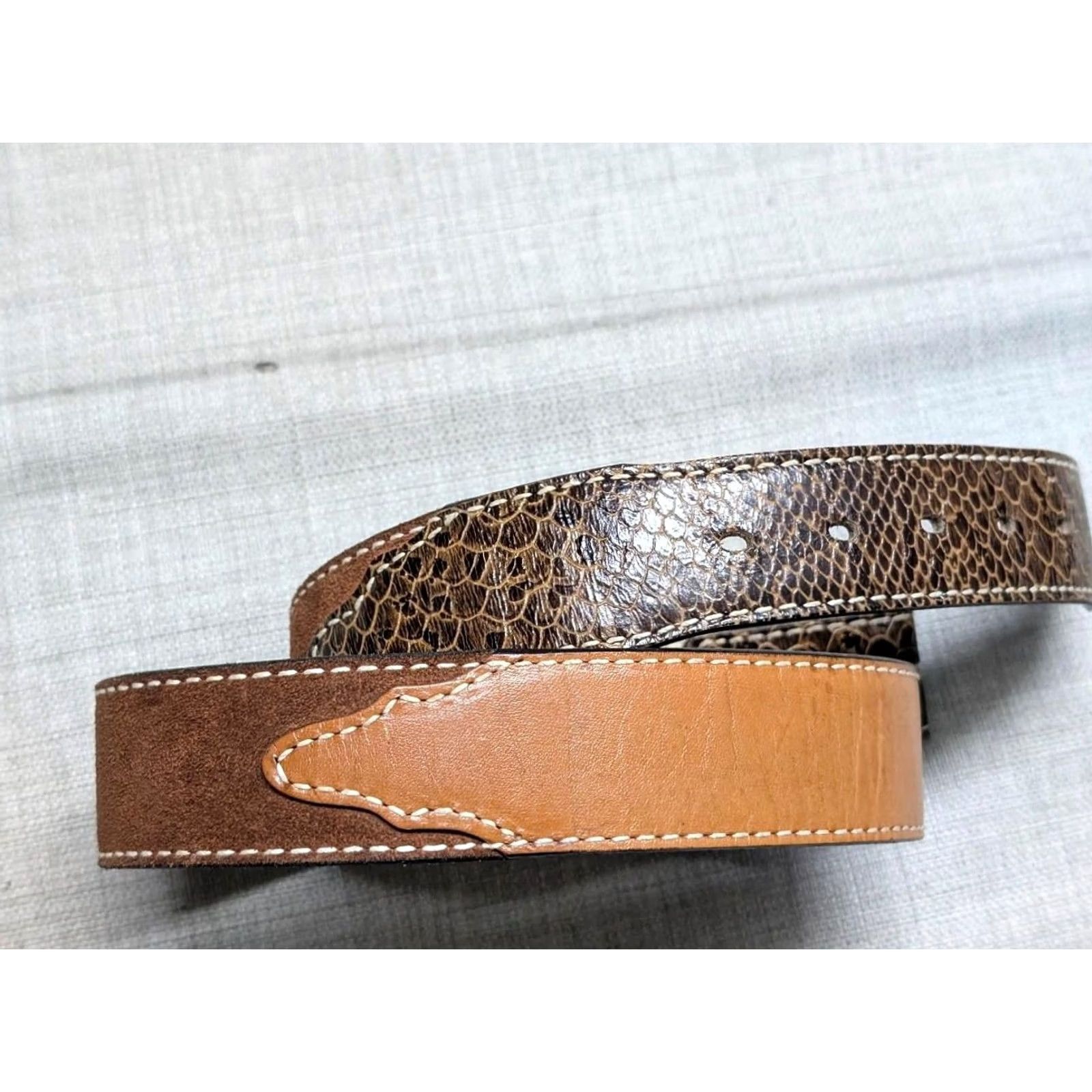 Vintage VINTAGE Torel Western Belt Men 34 Snakeskin Embossed Buckle USA Made Cowhide Leather Brown Belt Width 1-5/8" Cowboy Rodeo Southwestern Men's Size 34 - 2 Thumbnail