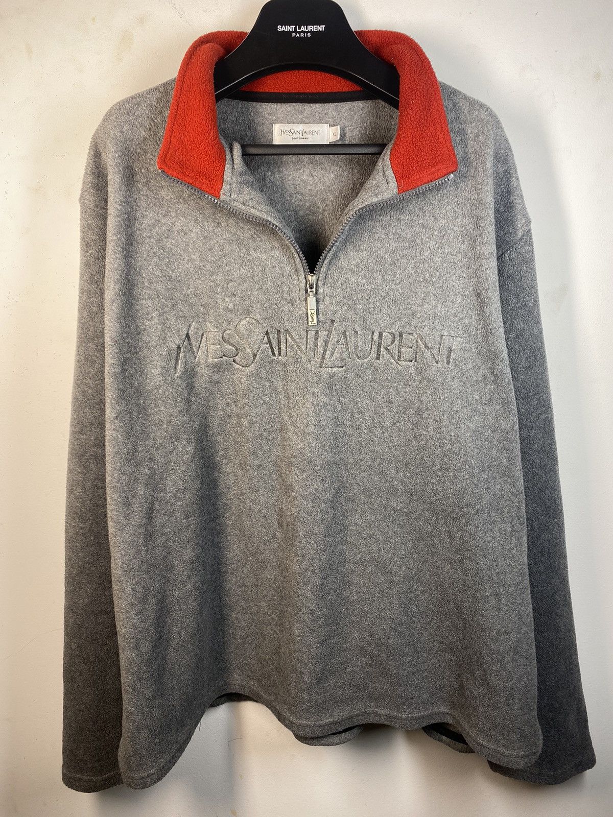 Yves Saint Laurent Fleece YSL Sweatshirt 1/4 Quarter Zip Logo Vintage Sweater Size US XL / EU 56 / 4 - 14 Thumbnail