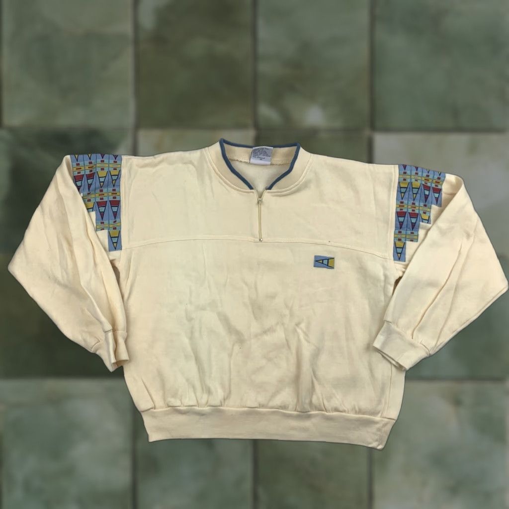 Vintage VINTAGE Manhattan Women's Sweatshirt Pullover Activewear Long Sleeve Zip Collared Yellow Size M Size M / US 6-8 / IT 42-44 - 1 Thumbnail