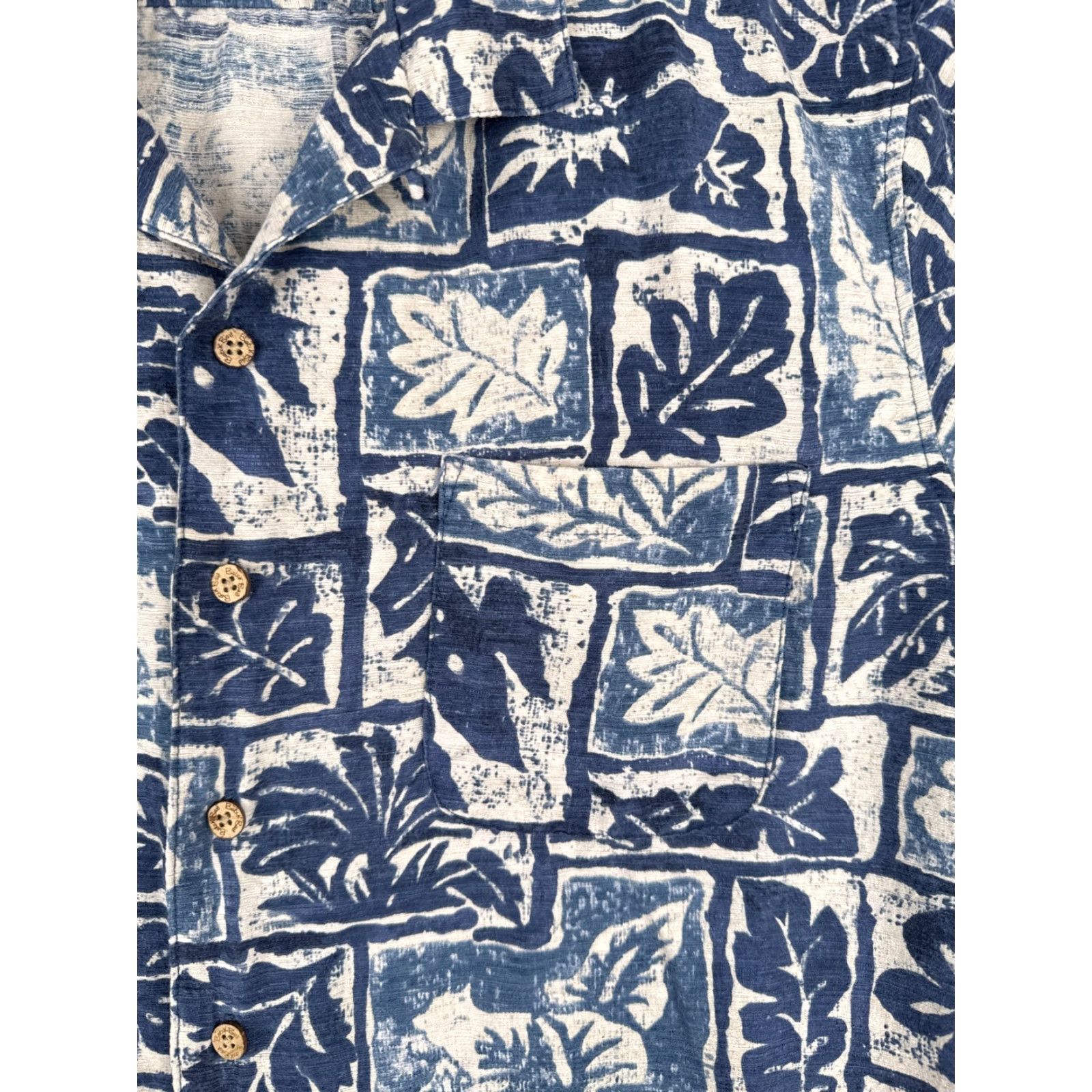 Vintage Batik Bay Shirt Men Large Blue White Floral Leaf Pineapple 100% Silk Hawaiian Size US L / EU 52-54 / 3 - 6 Thumbnail