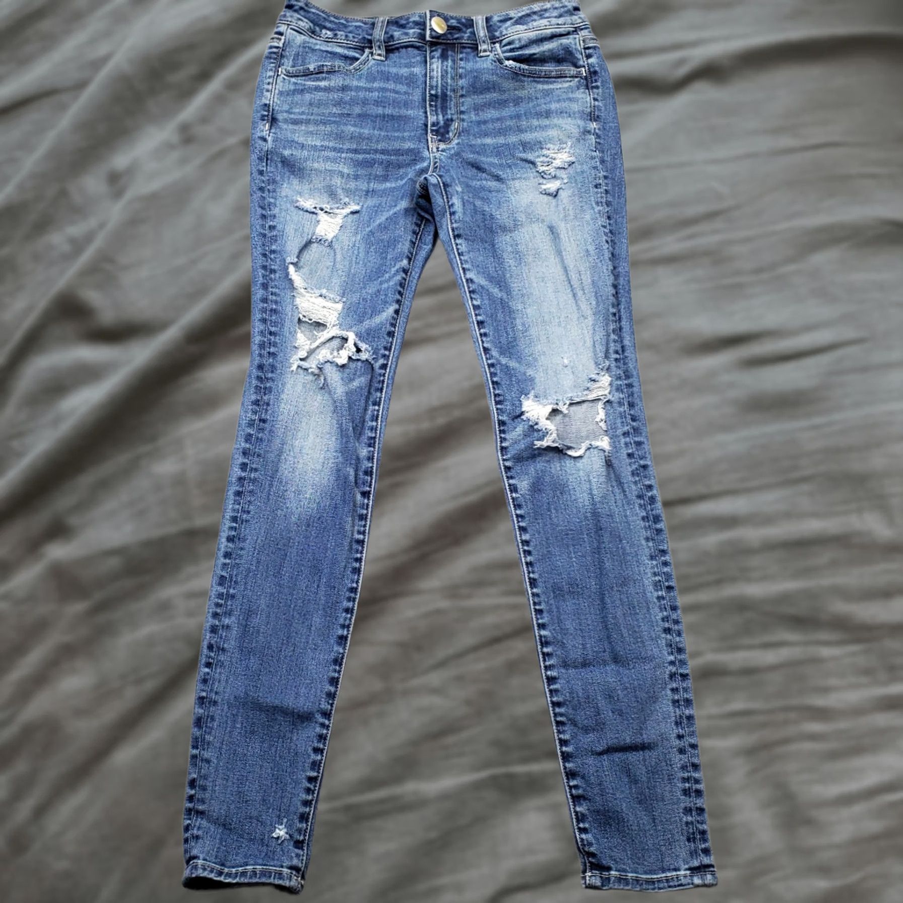 American Eagle Outfitters American Eagle Outfitters Jegging Jeans Womens 4 Blue Denim Cotton Stretch High-Rise Ripped Jeans Size 27" / US 4 / IT 40 - 1 Thumbnail