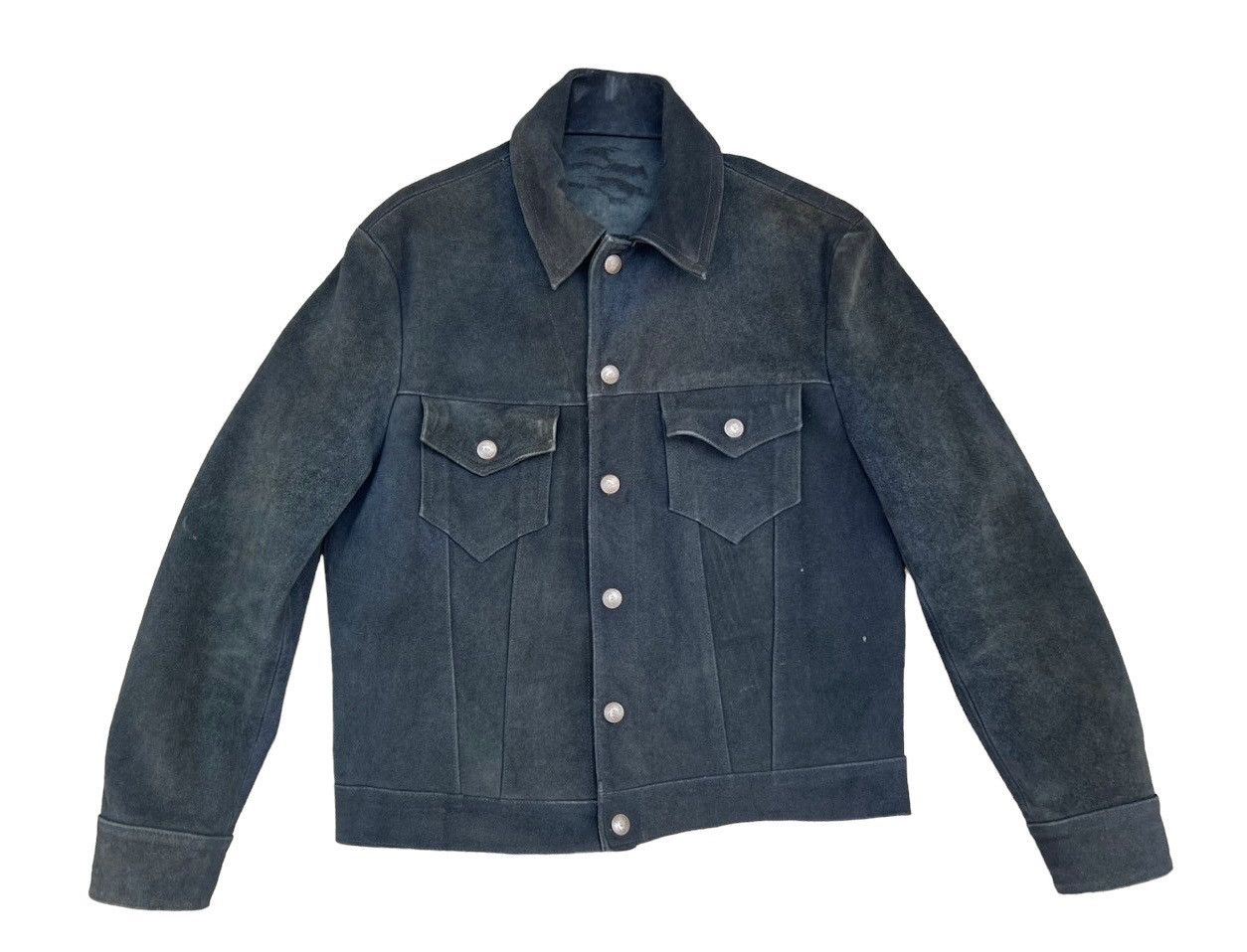 Vintage 70s 80s Ibex Fade Black Suede Leather Trucker Jacket