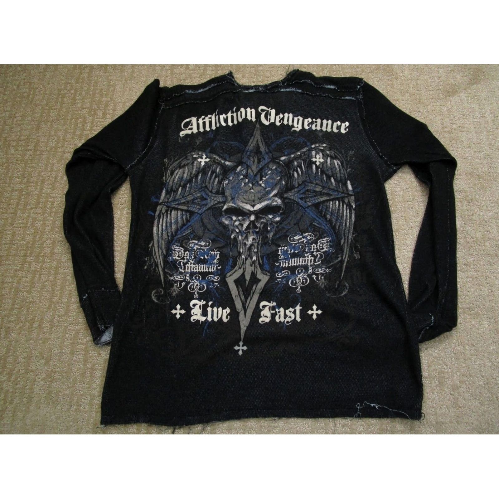 Affliction Affliction Shirt Men XL Black Reversible Thermal Wings Skull Grunge Gothic Y2K Size US XL / EU 56 / 4 - 3 Thumbnail