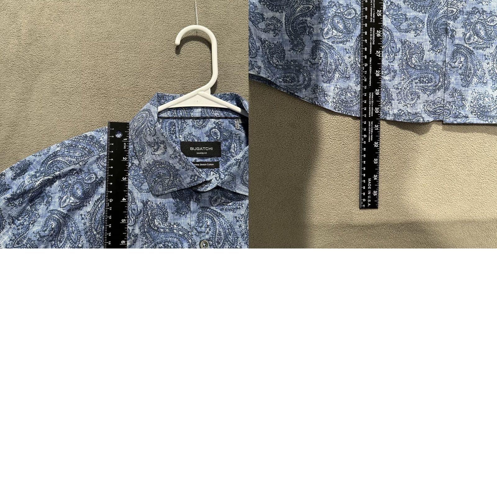BUGATCHI Bugatchi Shirt Mens Large Blue Paisley Print Shaped Fit Superfine Stretch Cotton Size US L / EU 52-54 / 3 - 9 Thumbnail