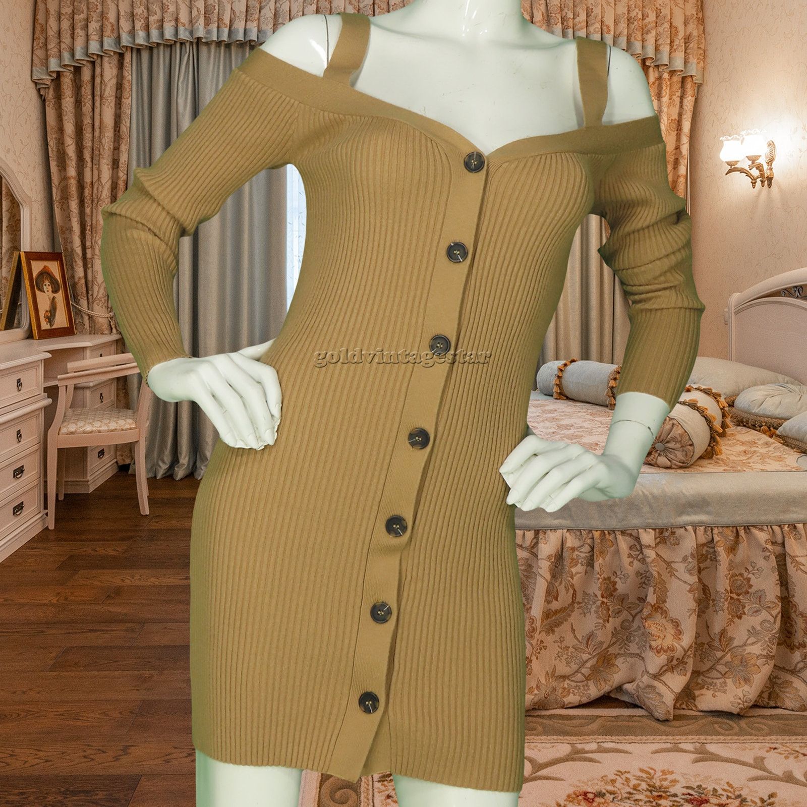 Forever 21 Mustard Cable Knit Off-Shoulder Dress