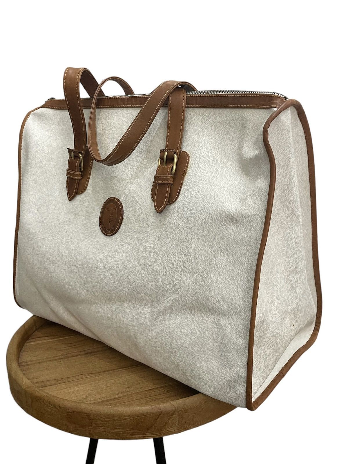 Trussardi × Vintage 80s Trussardi Italy Canvas Leather Travel Bag | Old Money Size ONE SIZE - 3 Thumbnail