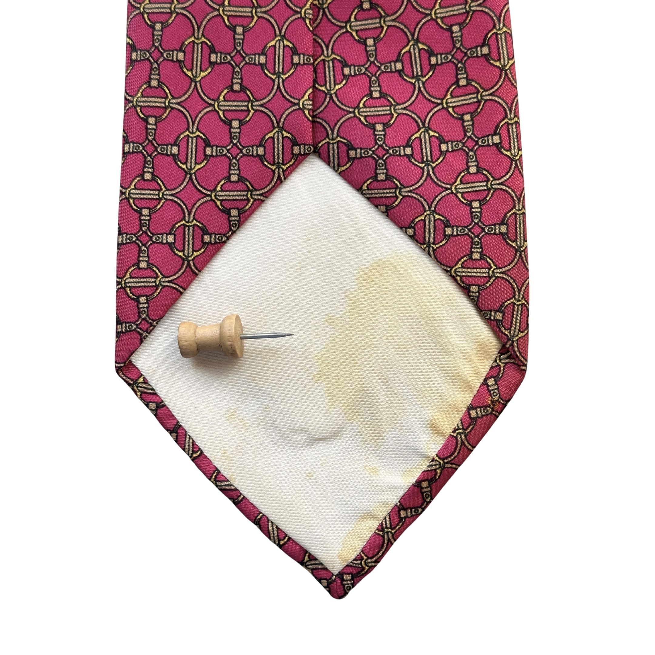 Hermes Tie Silk Geometric Yellow Pattern on Pink Size ONE SIZE - 7 Thumbnail