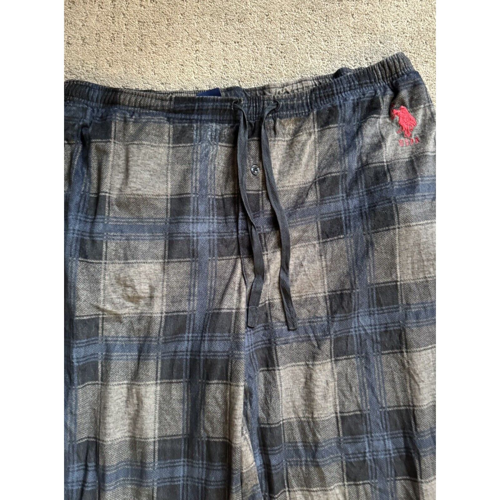 U.S. Polo Assn. U.S. Polo Assn Men's Lounge Pants Sleepwear Plaid Blue Gray XL Drawstring Polyester Nightwear Pants Mens Clothing Size US XL / EU 56 / 4 - 3 Thumbnail