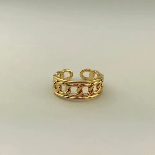 Ring Of Fire Gold Plated Adjustable Brass Linked Up Chain Ring Size ONE SIZE - 1 Thumbnail