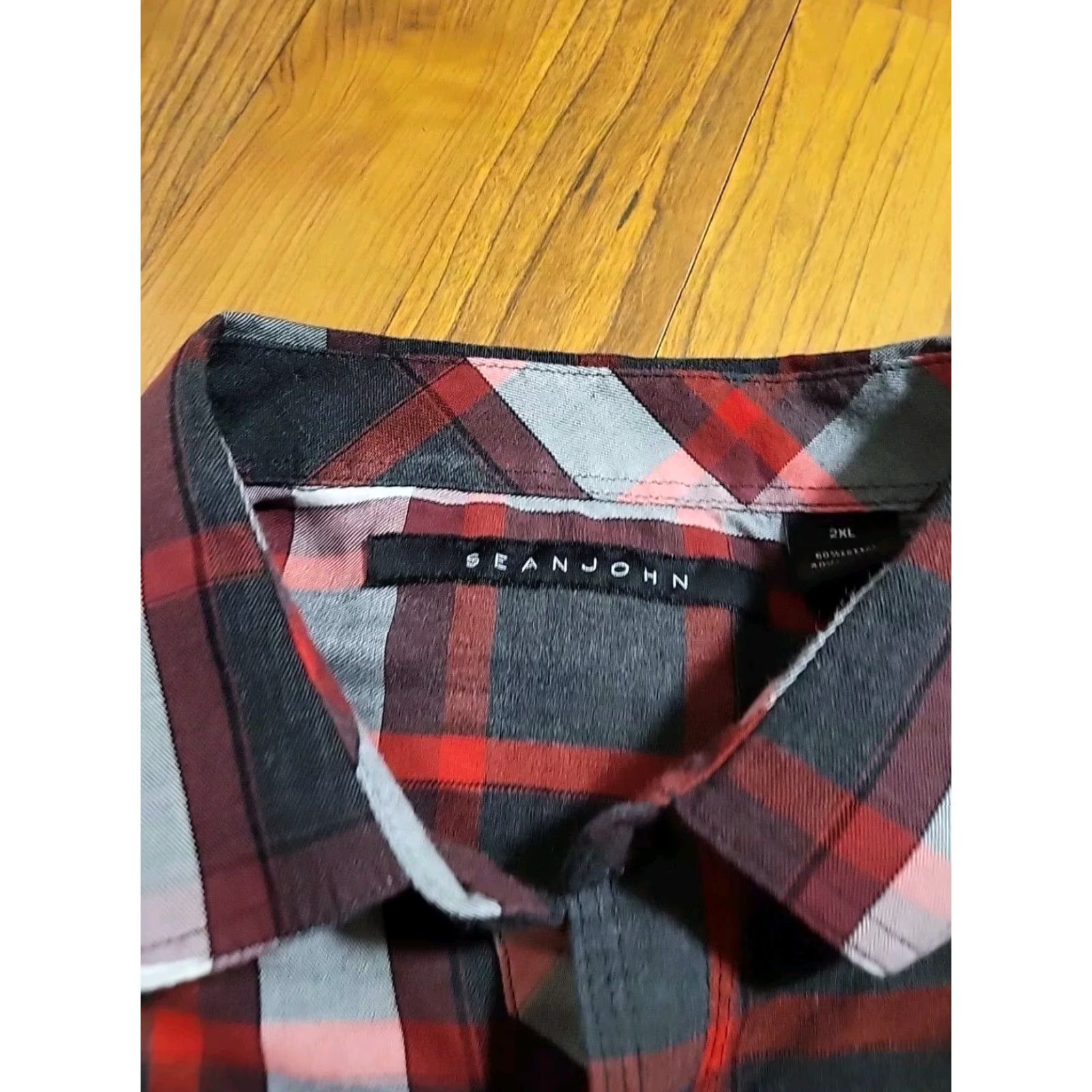 Sean John Sean John 2XL Button-Up Shirt LS Plaid Red Gray Blk Pocket Shirt Mens Size US XXL / EU 58 / 5 - 6 Thumbnail