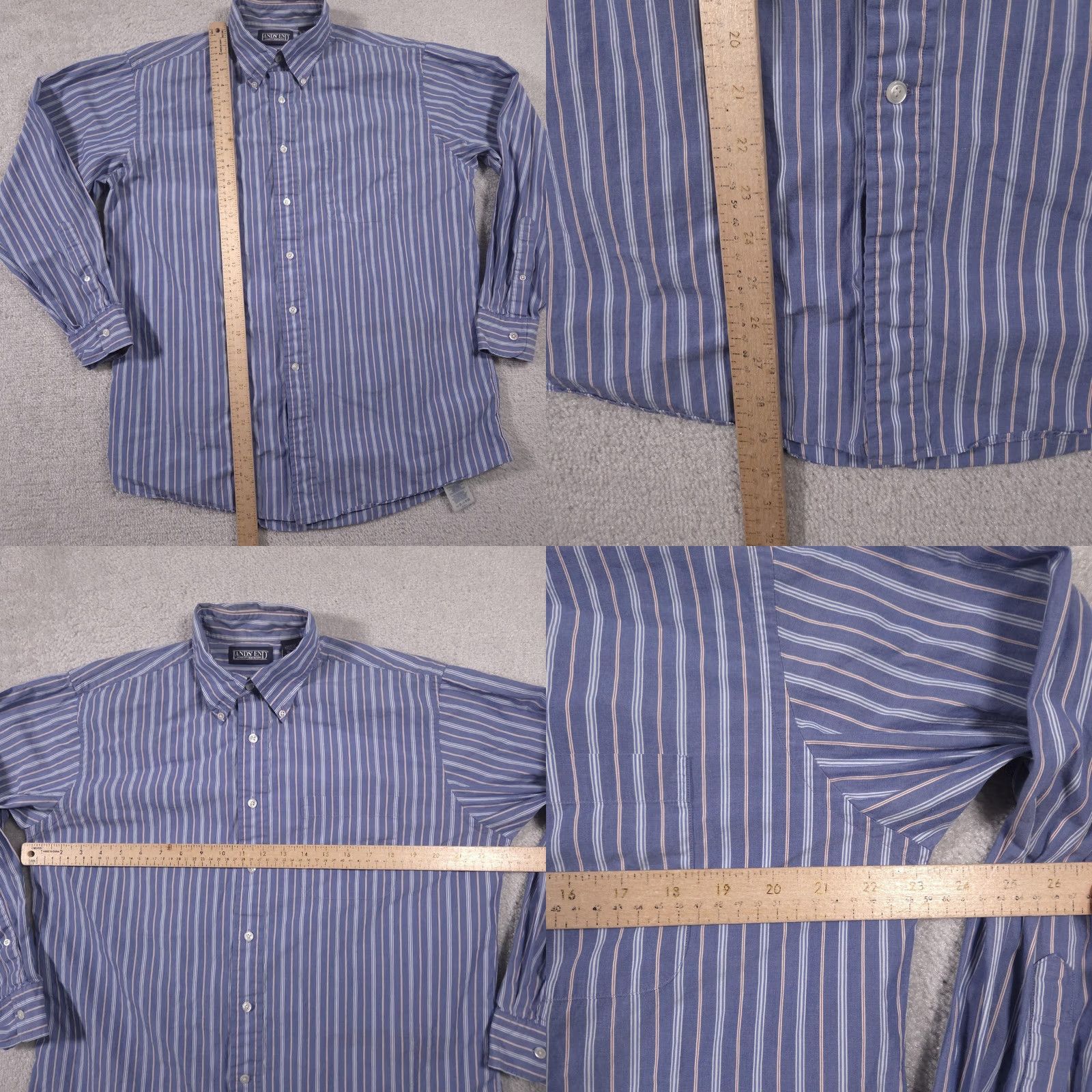 Lands' End VINTAGE Lands' End Shirt Mens 16-33 Blue Stripe Button-Down Cotton Long Sleeve Dress Shirt Mens Regular 16-33 Blue Stripe Dress Shirt Women? No. Size 42R - 8 Thumbnail