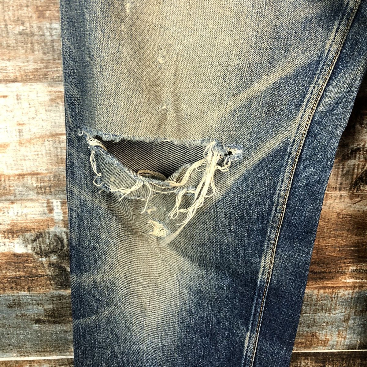 Japanese Brand DL Japan vintage selvedge Blue Distressed Denim Pants #C163 Size US 32 / EU 48 - 9 Thumbnail