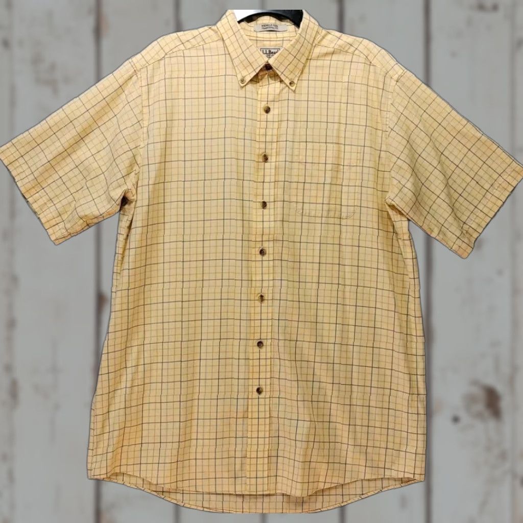 Vintage LL Bean Shirt Men's Large TALL Yellow Window Pane Button-Down Short Sleeve Button-Up Size US L / EU 52-54 / 3 - 1 Thumbnail