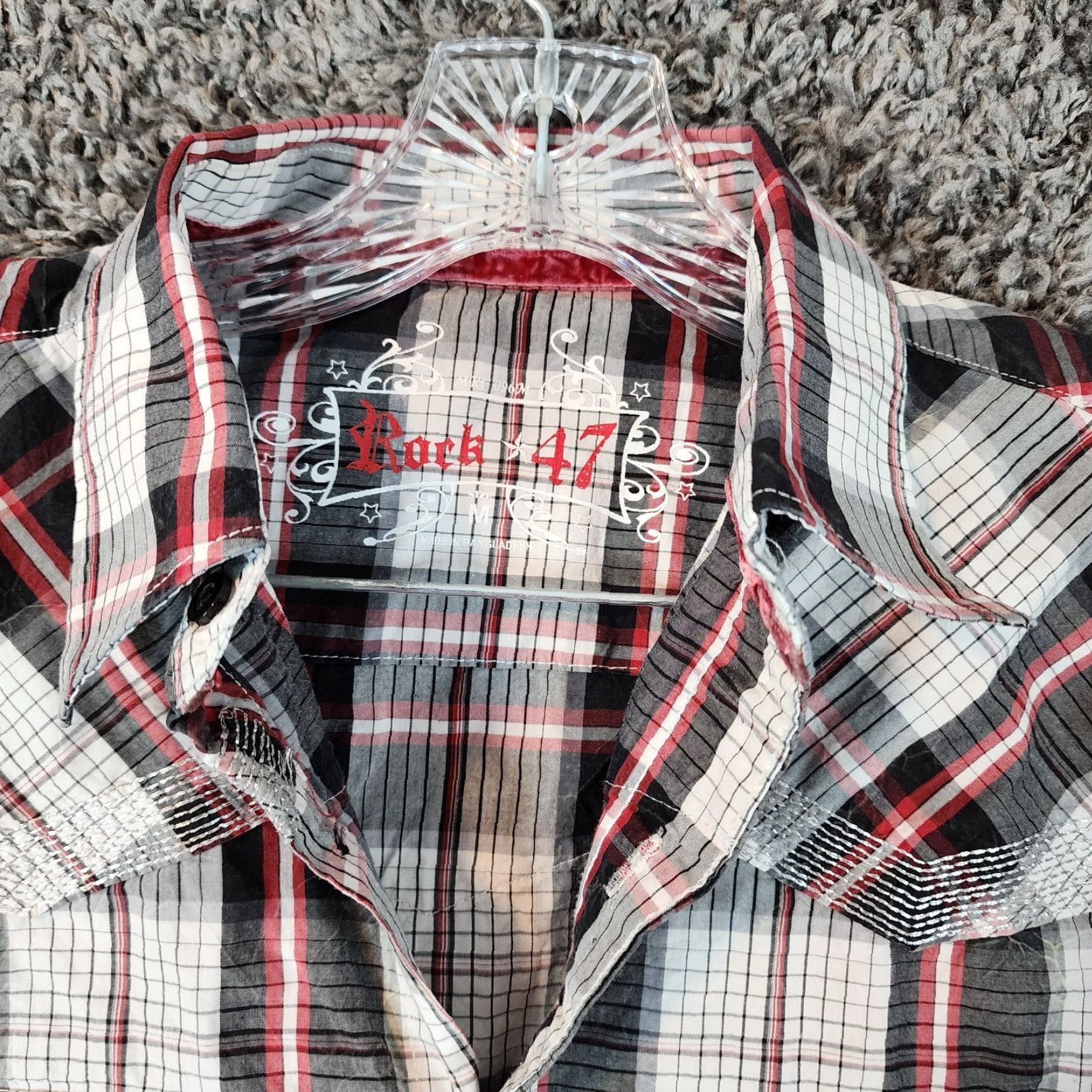 47 ROCK 47 Shirt Women Long Sleeve Plaid Button-Up With Pockets Size M Red/Black Womens Size M / US 6-8 / IT 42-44 - 4 Thumbnail