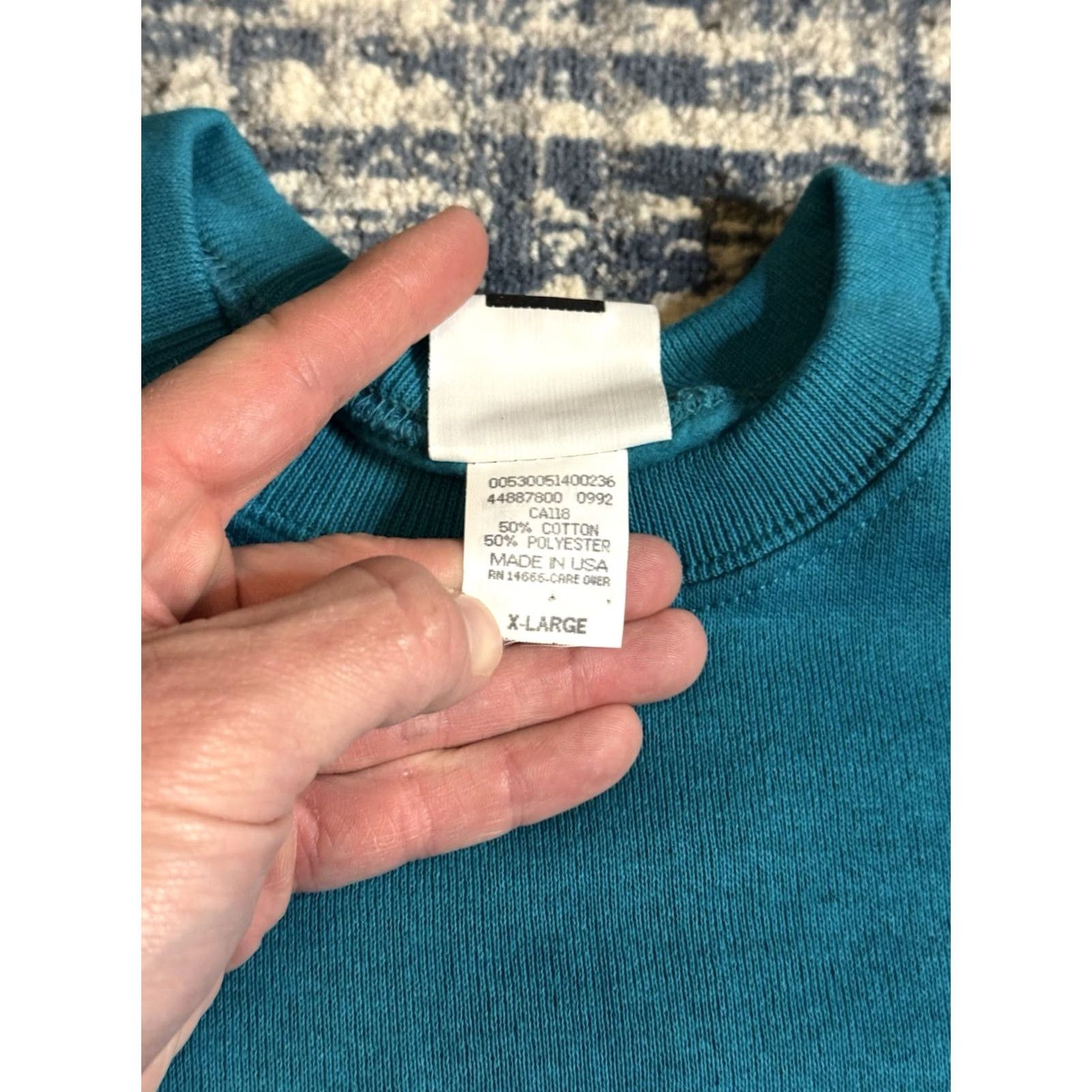 Lee VINTAGE Lee Sweatshirt Crew Neck Teal XL Men 90s Pullover Cotton Blend Crewneck Long Sleeve, All Seasons, Gym & Training, USA, Teal, Solid Size US XL / EU 56 / 4 - 5 Thumbnail
