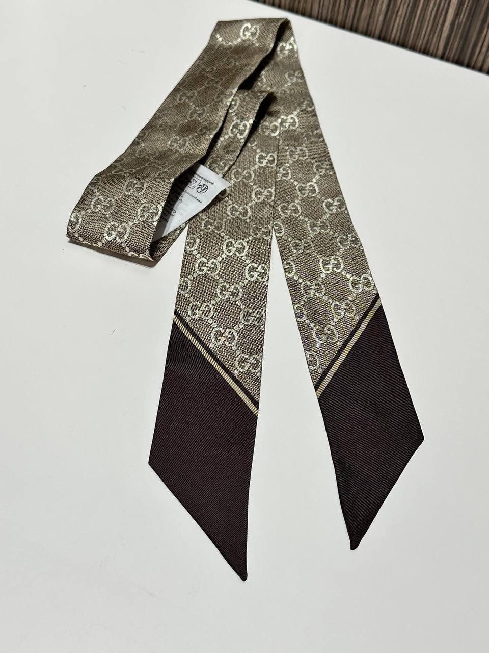 Gucci Gucci Silk Scarf Bandeau Monogram GG Brown New 100% Auth Size ONE SIZE - 6 Thumbnail