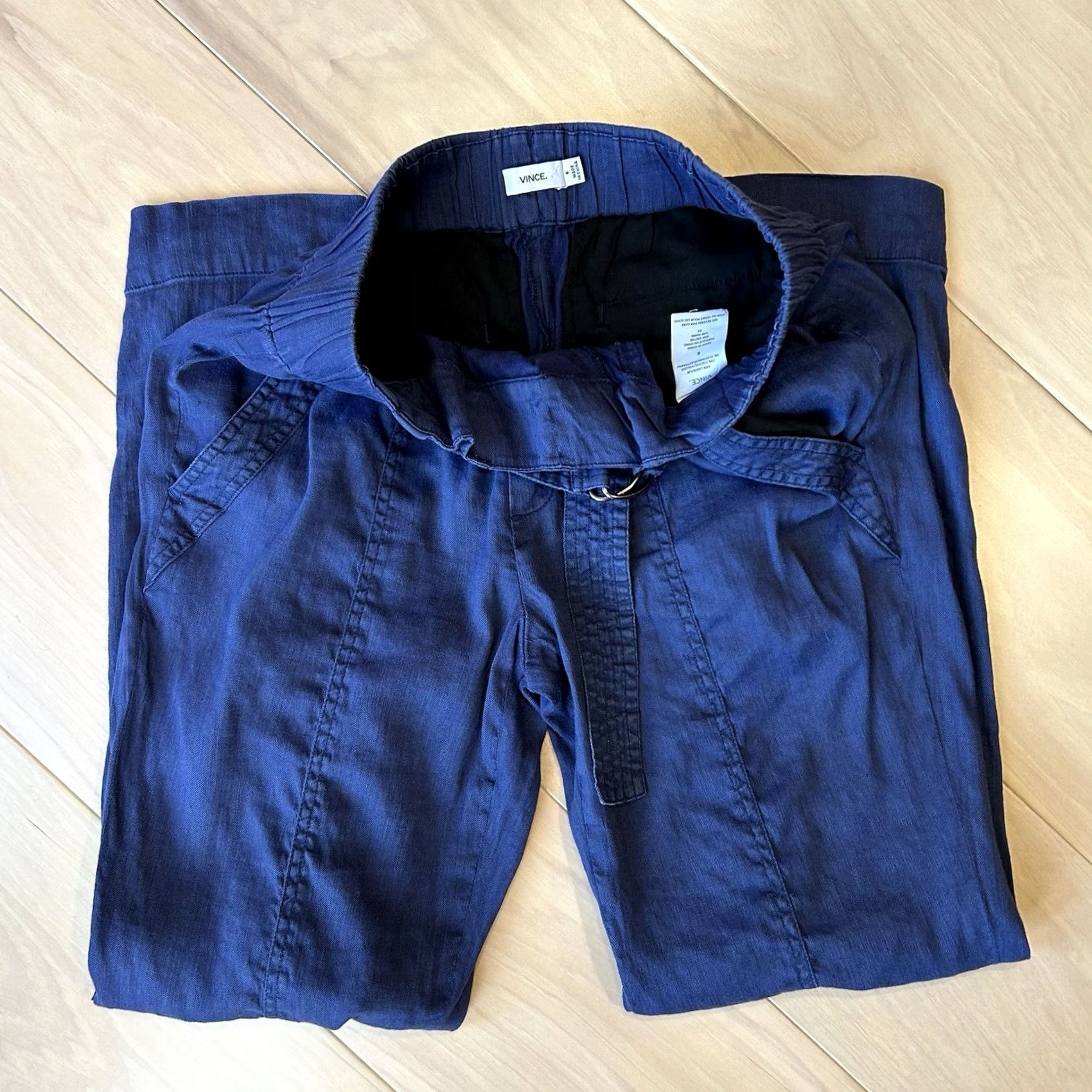 Vince Vince Blue Linen Blend Belted Trousers Slim Pants Women's 6 Size 28" / US 6 / IT 42 - 4 Thumbnail