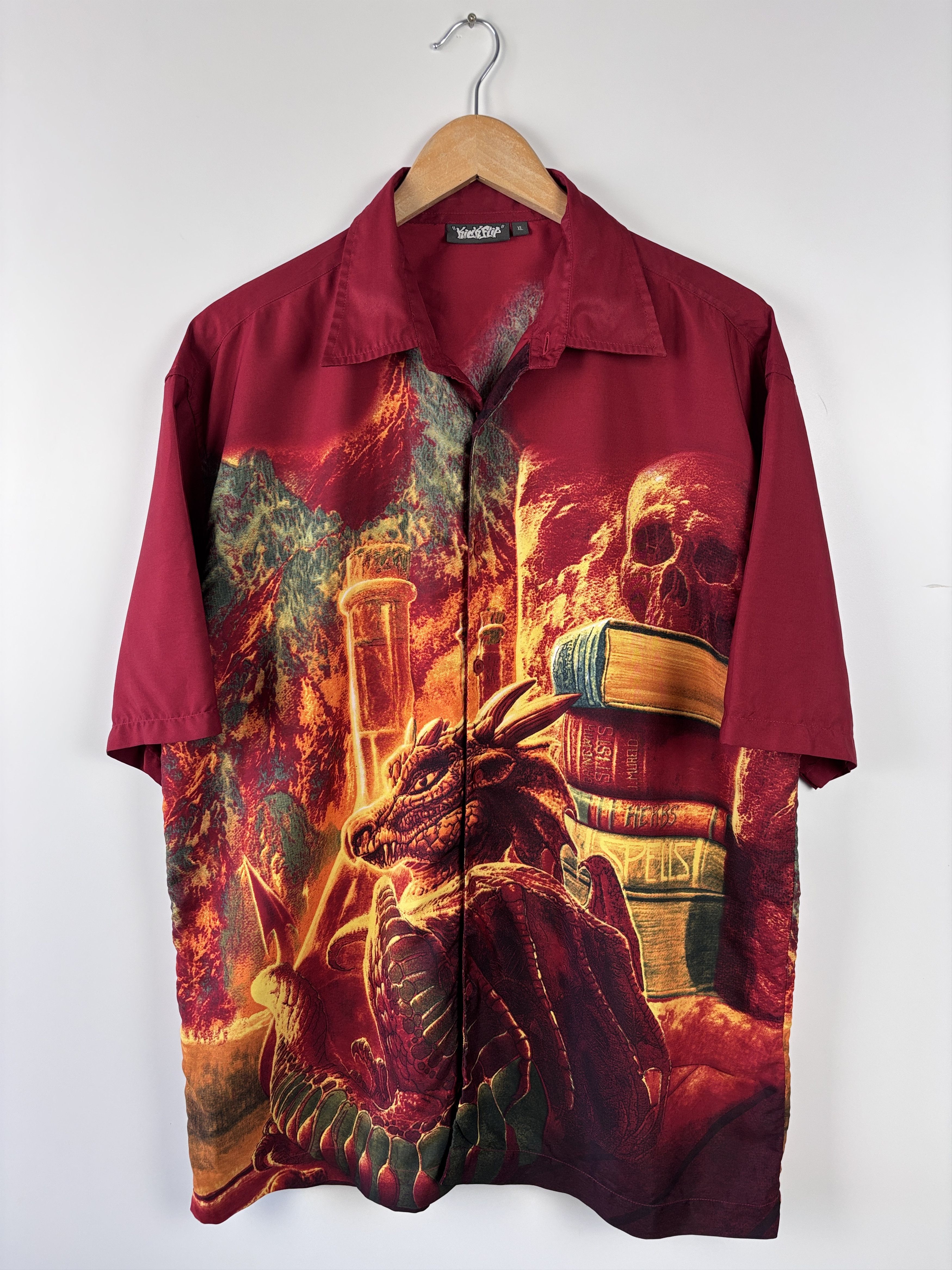 Japanese Brand × Vintage VTG Kickflip Dragon Fire Scull Print Short Sleeve Shirt XL Size US XL / EU 56 / 4 - 1 Thumbnail