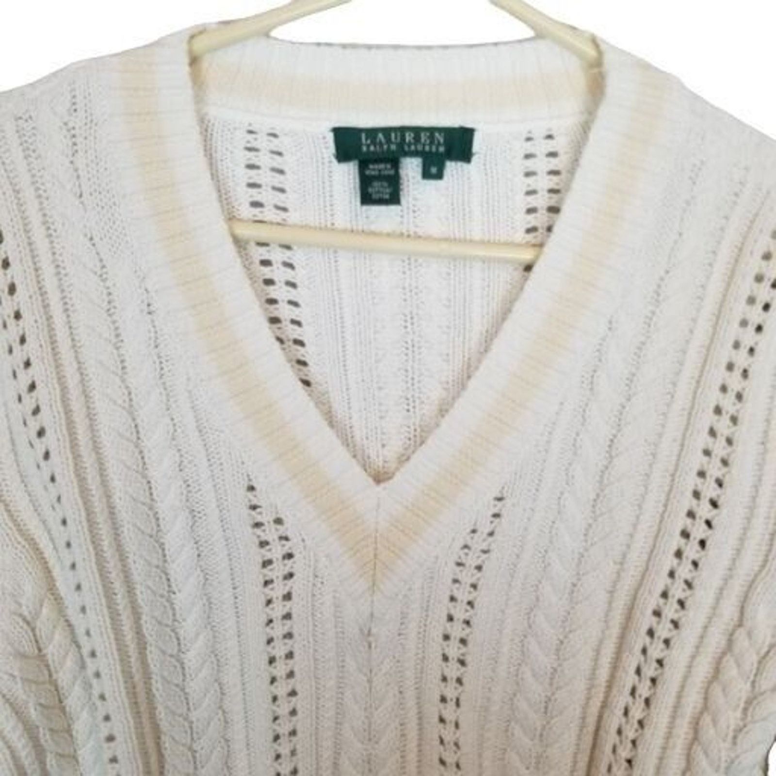 Lauren Ralph Lauren Lauren Ralph Lauren Womens Cable Knit V-Neck Sweater Size M Size M / US 6-8 / IT 42-44 - 2 Thumbnail