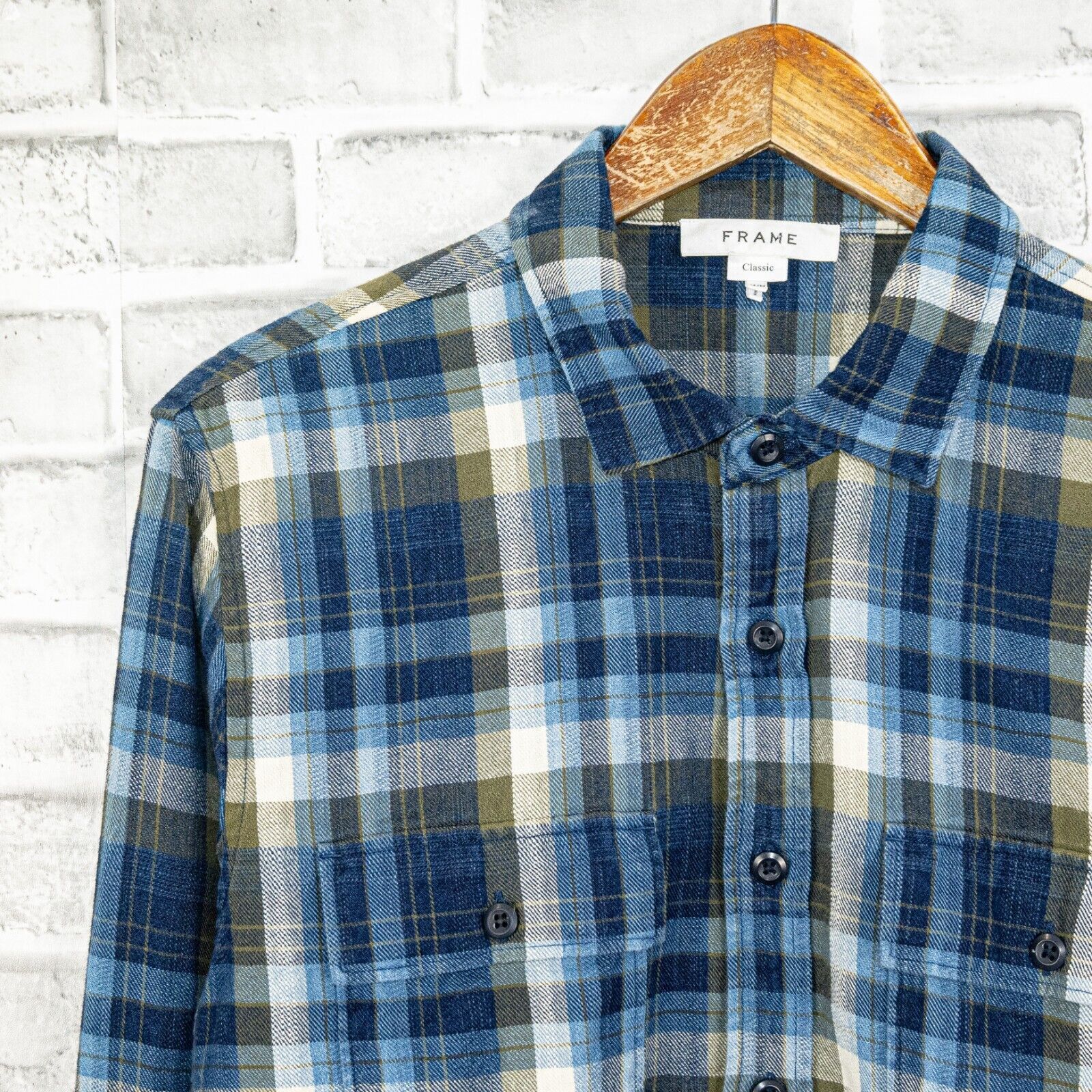 Frame FRAME Denim Flannel Shirt Blue Plaid cotton double pocket Size US M / EU 48-50 / 2 - 2 Thumbnail