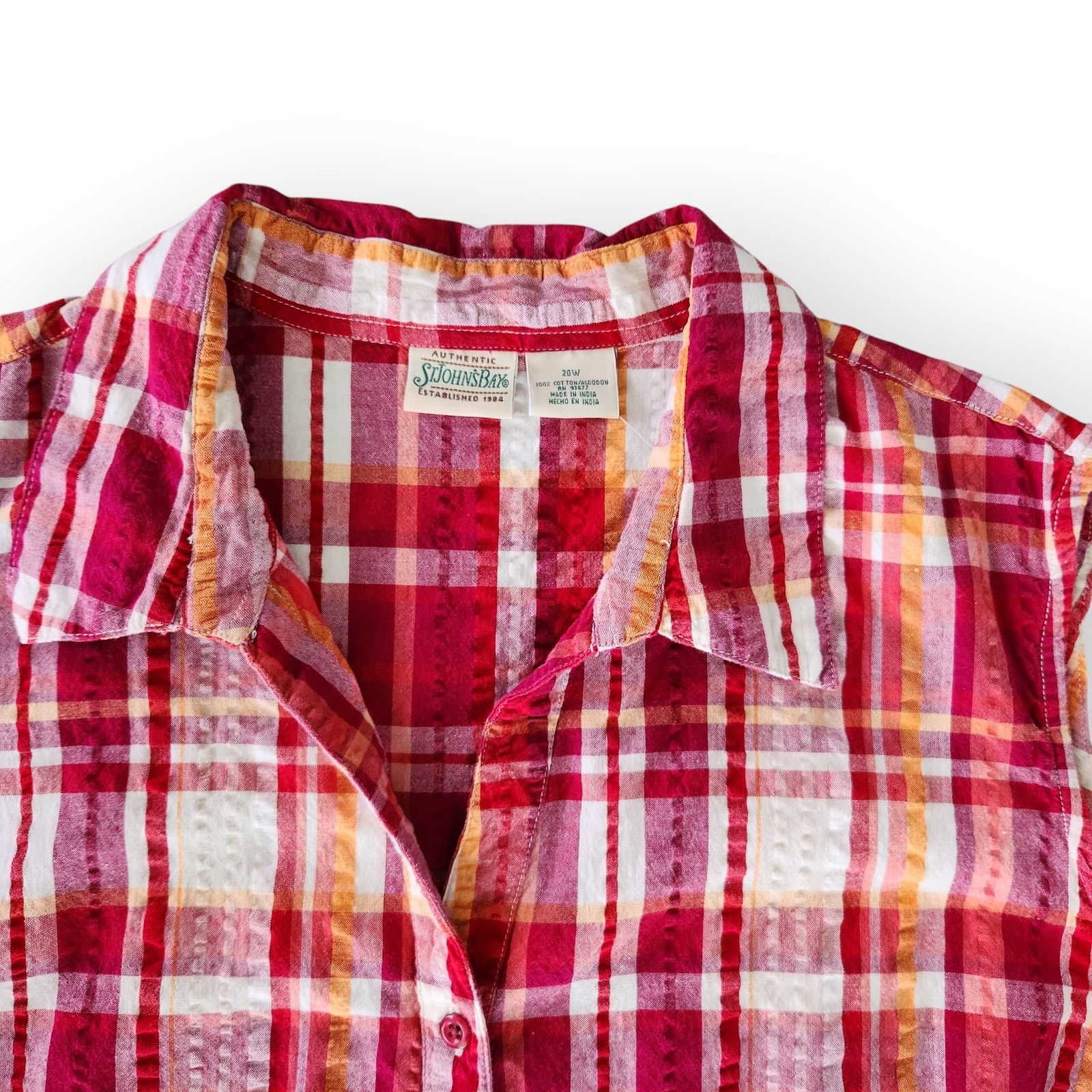 Vintage Y2K Red Plaid Sleeveless Button Down Top Cotton 2X Size XXL / US 16-18 / IT 52-54 - 2 Thumbnail