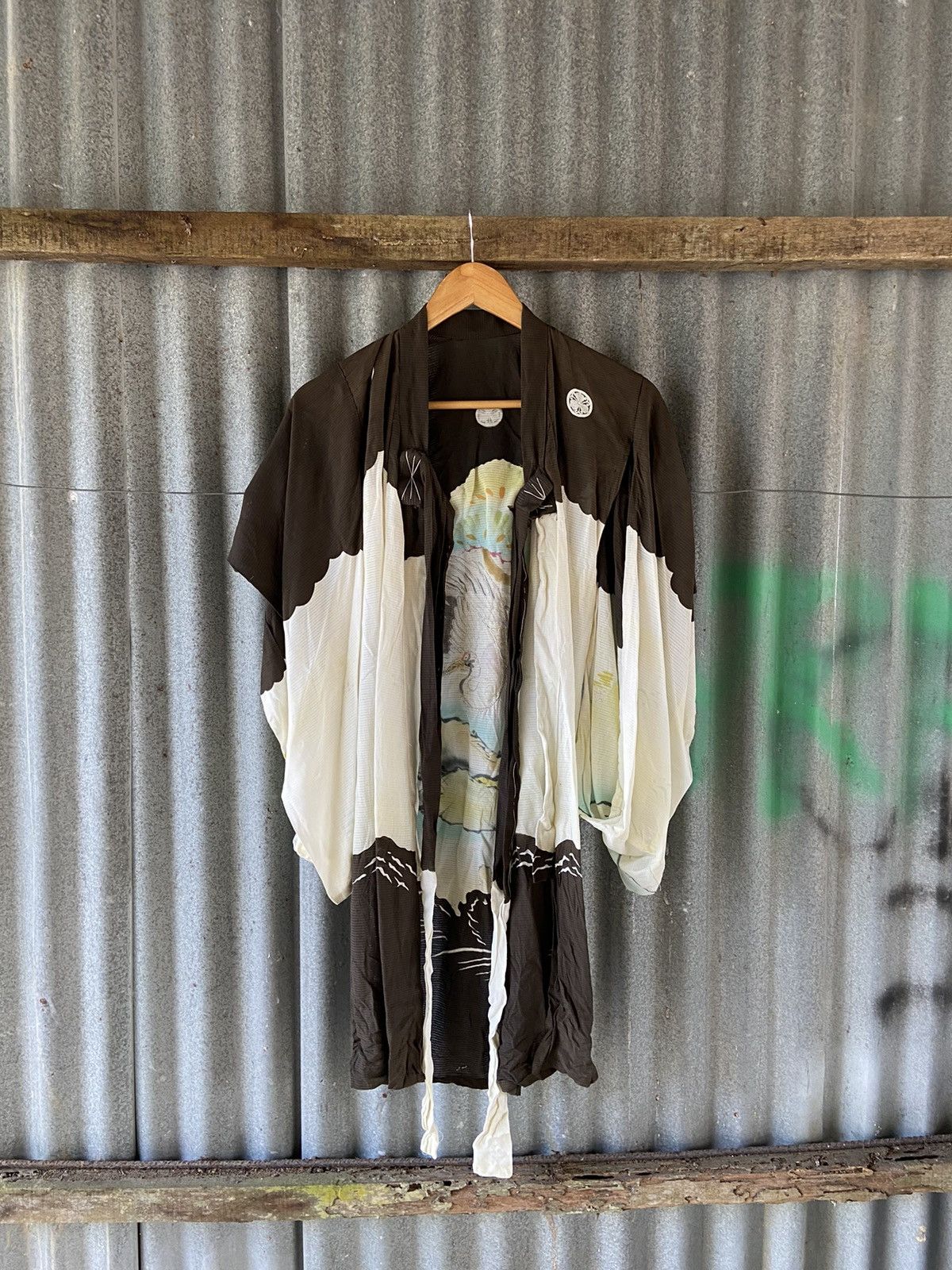 Komono Vintage Japanese Haori CraneLandscape Silk Kimono Size M / US 6-8 / IT 42-44 - 6 Thumbnail
