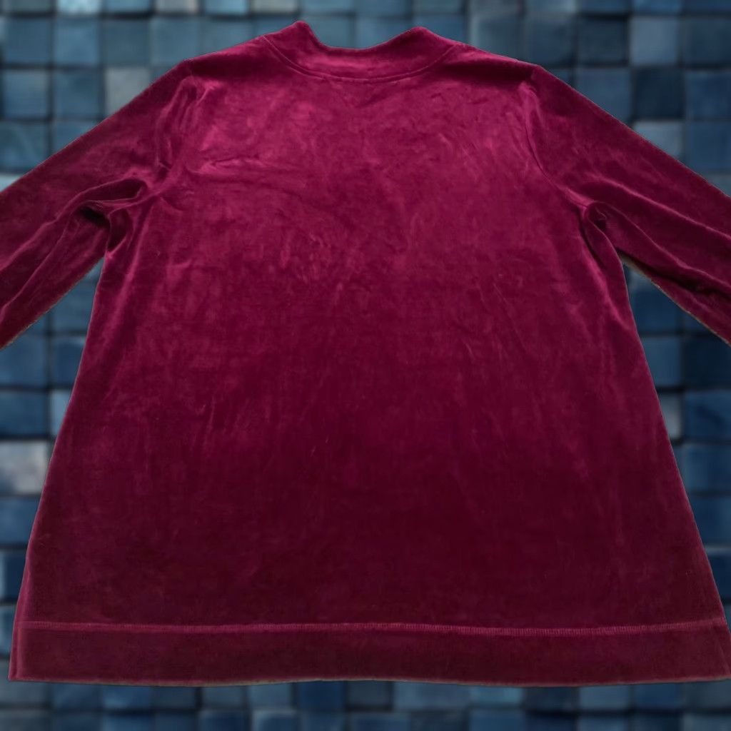 Talbots Talbots Womens XL Top Pullover Shirt V-Neck Velvet Velour Red 100% Cotton Blend Stretch Easy Care Casual Workwear Size XL / US 12-14 / IT 48-50 - 1 Thumbnail