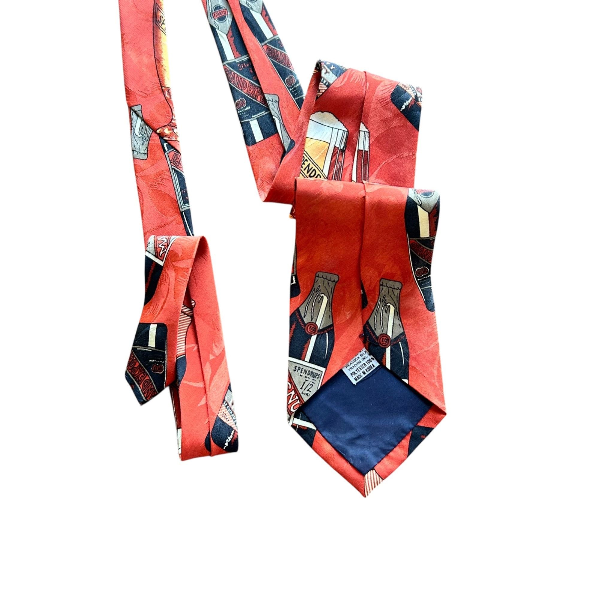 Vintage Burnt Orange Novelty Alcohol Print 100% Peacock Silk Tie Size ONE SIZE - 2 Thumbnail