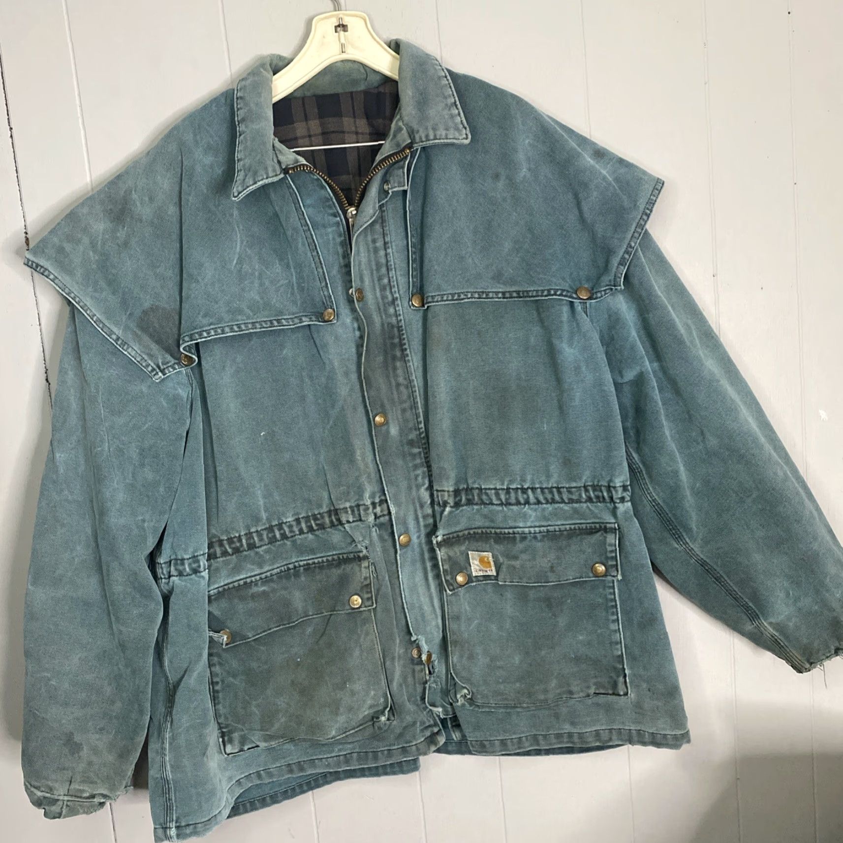 Carhartt VINTAGE Carhartt Chore Jacket Cape Duster 90s USA Green XL Regular Men Jacket Distress Blanket Lined CW043 Size US XL / EU 56 / 4 - 2 Thumbnail