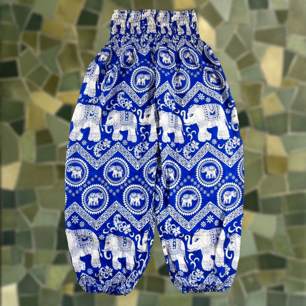 Vintage Vintage Thailand Rayon Blue White Elephant Floral Pocket Wide Leg Jogger Pant M Size 32" / US 10 / IT 46 - 1 Thumbnail