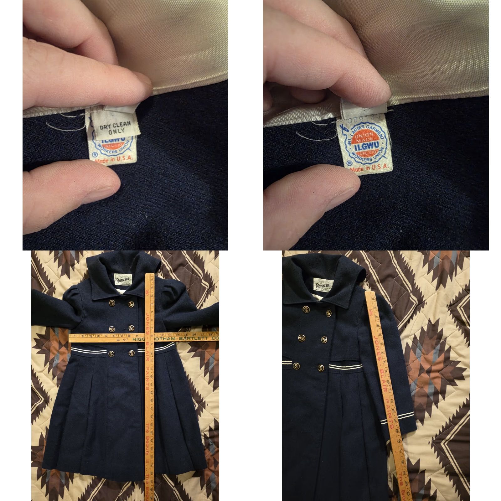 Vintage VINTAGE Rothschild Little Girls Wool Naval Coat Blue USA Union Made Size 6 EUC Size US S / EU 44-46 / 1 - 8 Thumbnail