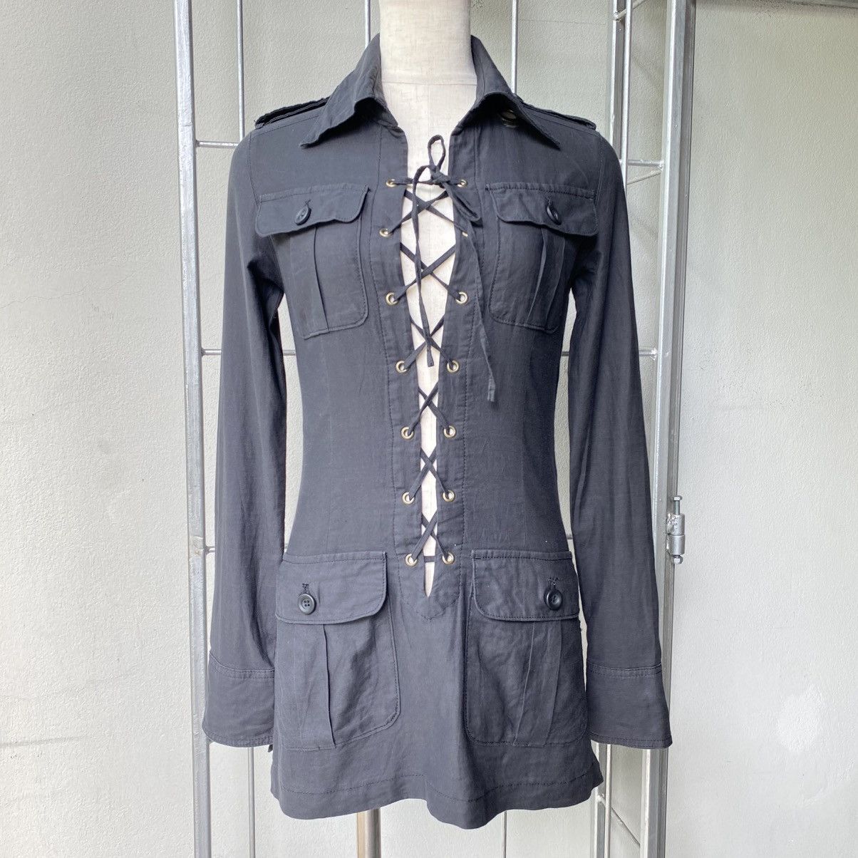 Le Grande Bleu (L.G.B.) LGB LE GRAND BLEU Y2K Punk Black Lace-Up Military Dress Size S / US 4 / IT 40 - 9 Thumbnail