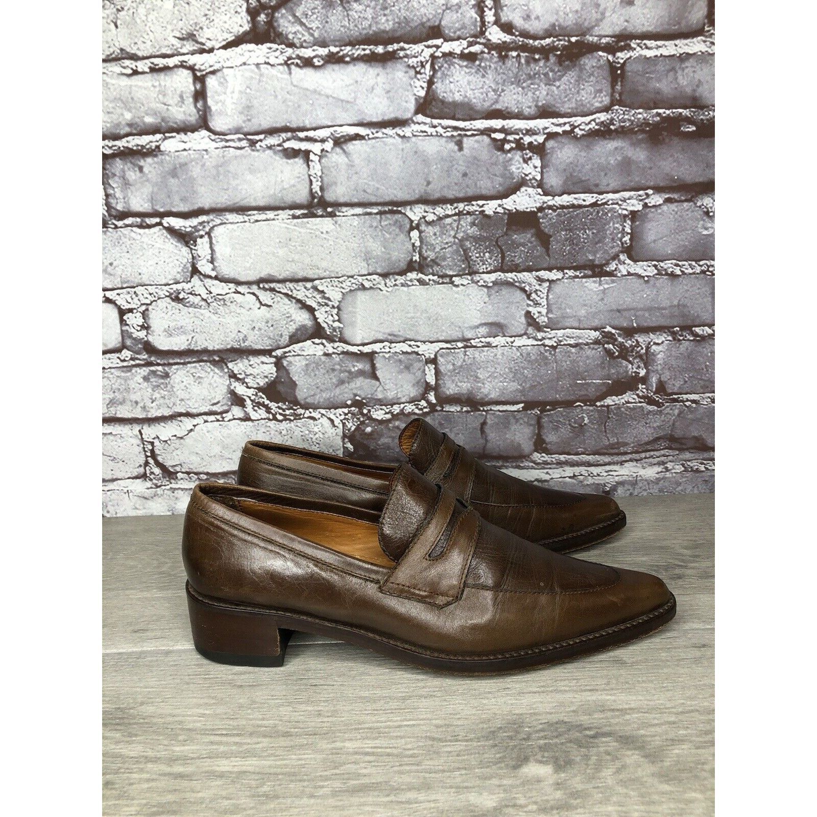 Other Elisheba Brown Leather Penny Loafer Pointed Toe Heel Shoes W Size US 6.5 / IT 36.5 - 5 Thumbnail