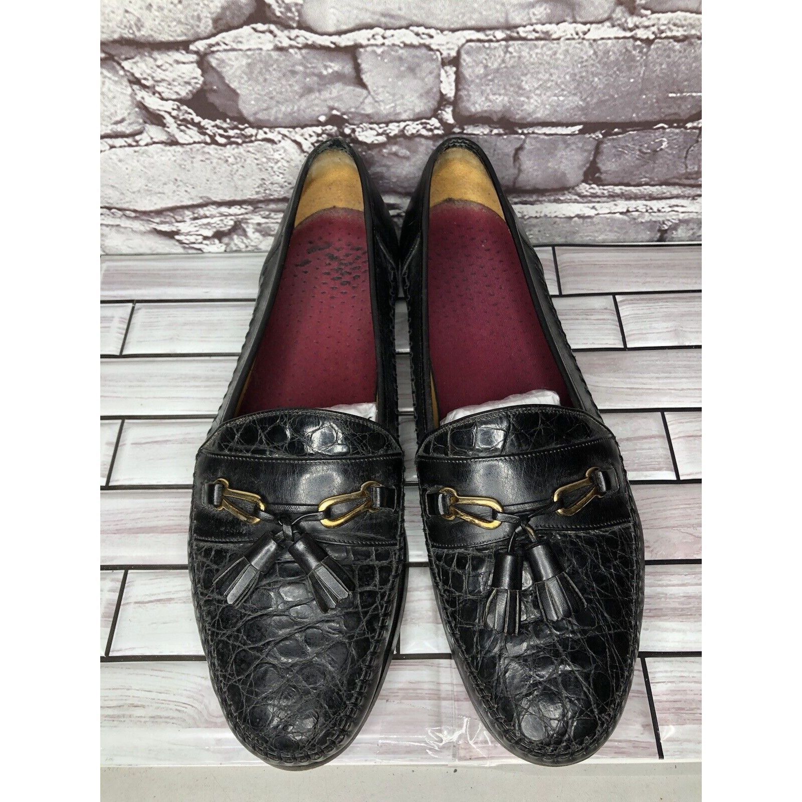 Other Anthony’s Black Leather Croc Print Tassel Loafers Dress Shoe Size US 13 / EU 46 - 17 Thumbnail