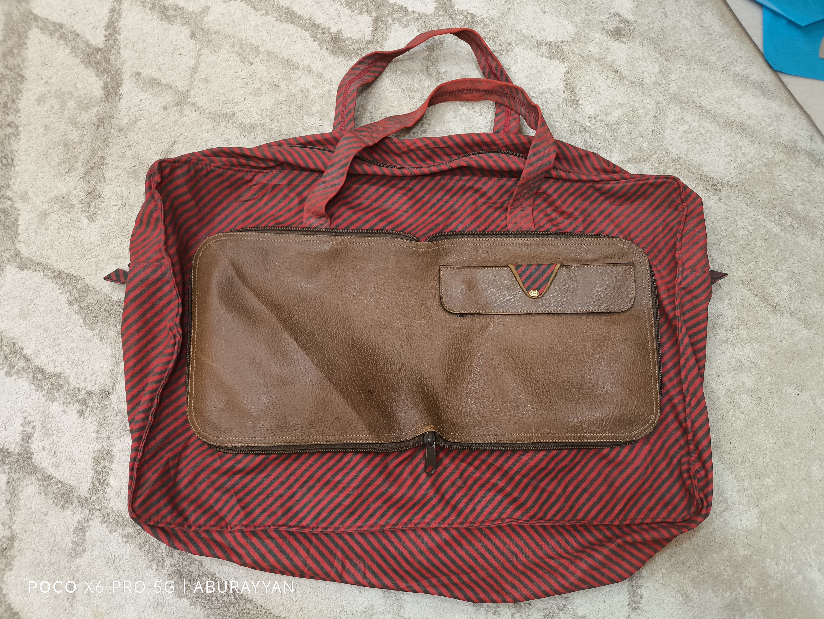 Gucci Gucci Vintage Green & Red Striped Vinyl Foldable Travel Bag Size ONE SIZE - 4 Thumbnail