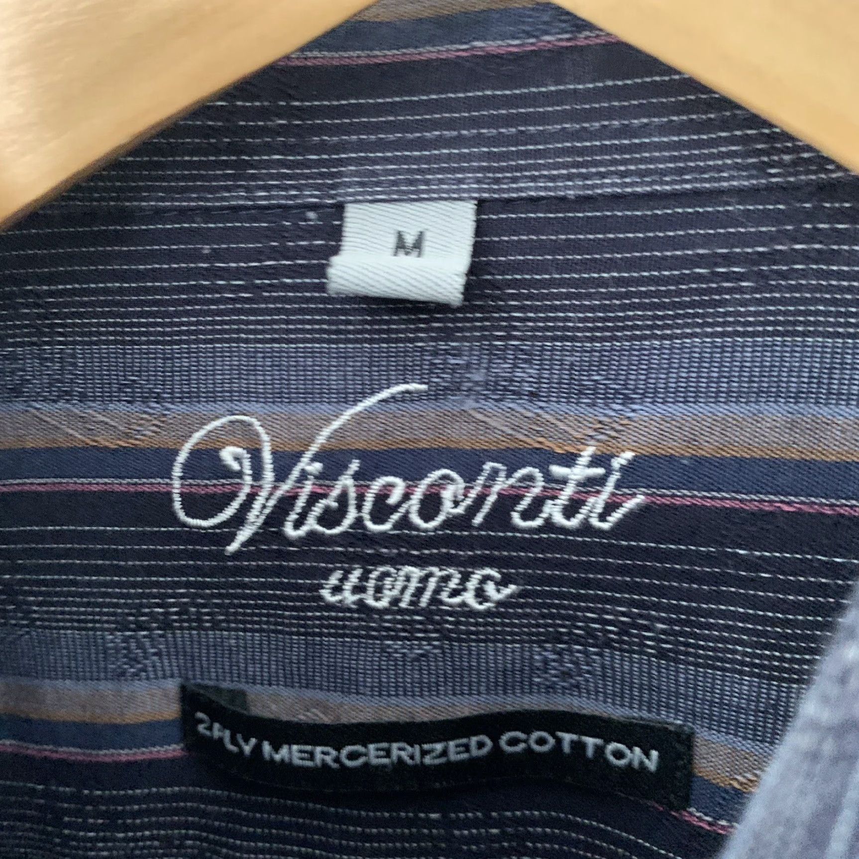 Vintage Visconti Uomo Shirt Mens M Blue Striped Button-Up Cuffs 2-Ply Mercerized Cotton Classic/Business Casual Formal Size US M / EU 48-50 / 2 - 2 Thumbnail