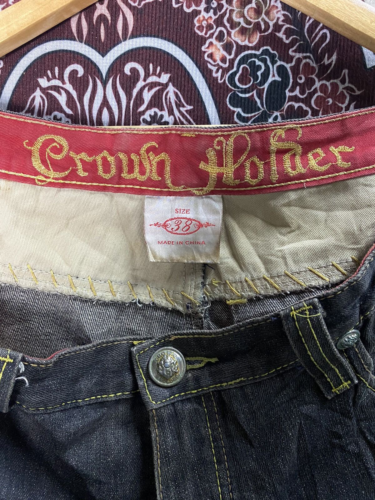 Vintage Vintage Y2K Crown Holder Embroidered Black Denim Jeans Size US 38 / EU 54 - 12 Thumbnail
