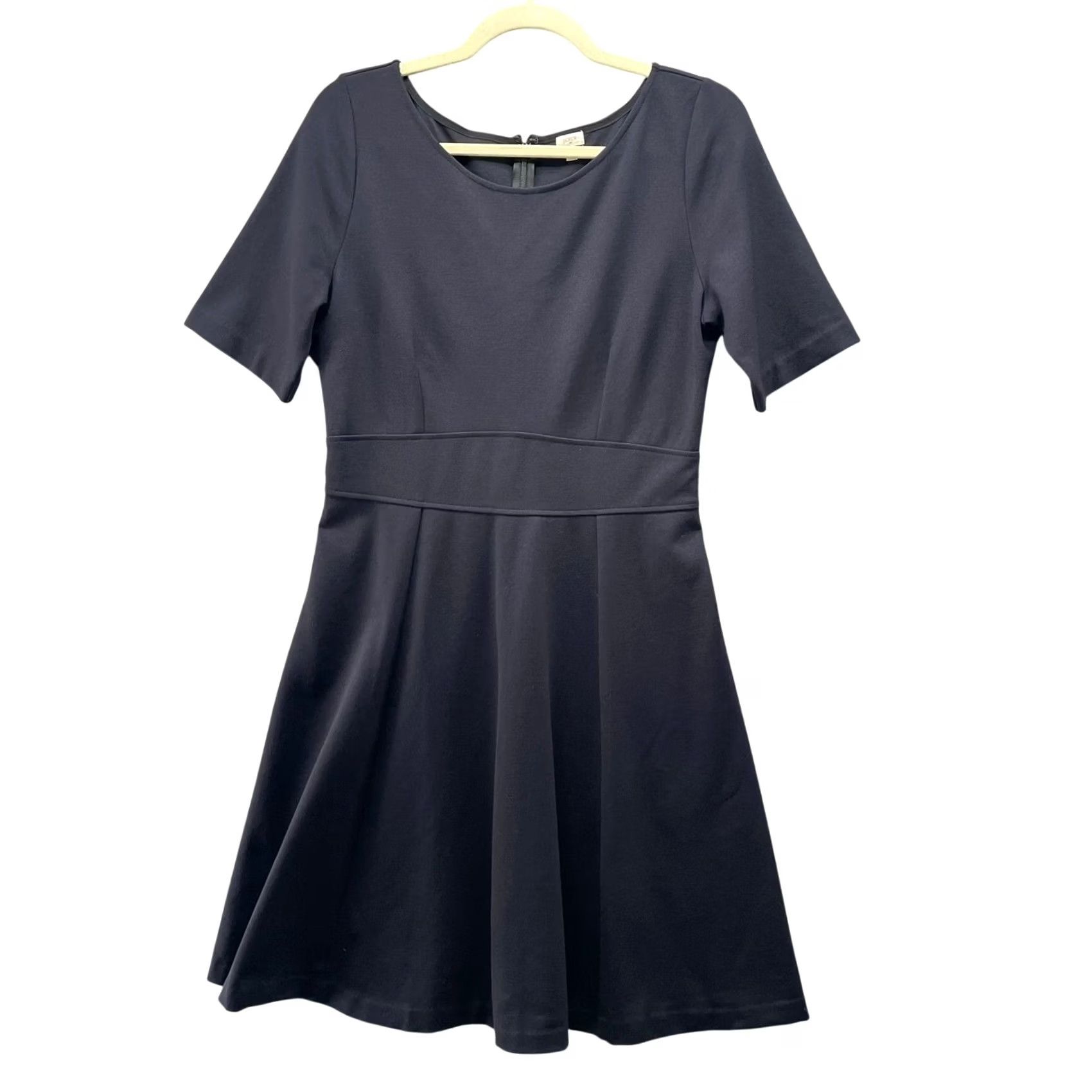 J.Crew J.CREW Ponte Knit Fit Flare Dress Womens 8 Navy Blue Short Sleeve A-Line Crew Size 30" / US 8 / IT 44 - 2 Thumbnail