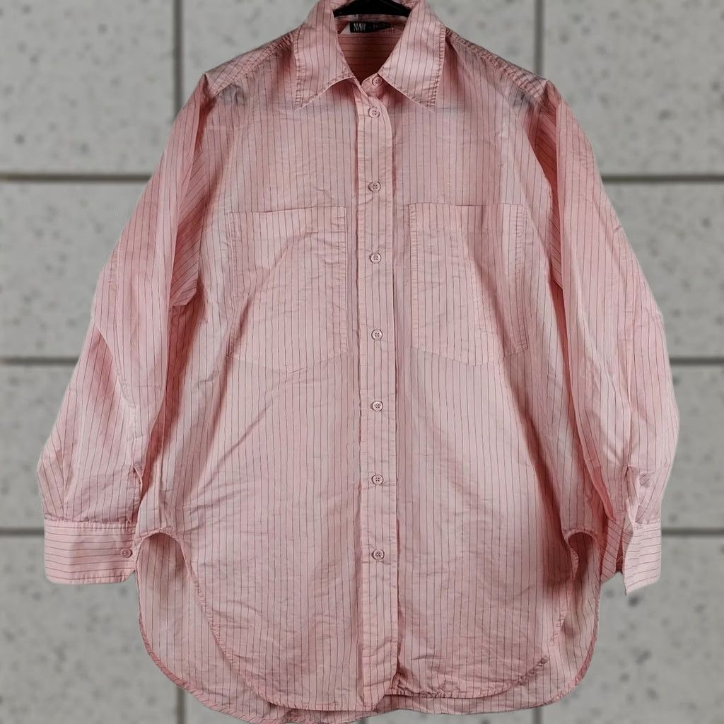 Zara VINTAGE? No — Zara Shirt Women’s Button Down Small Pink Red Stripe Long Sleeve Relaxed Fit Size S / US 4 / IT 40 - 1 Thumbnail
