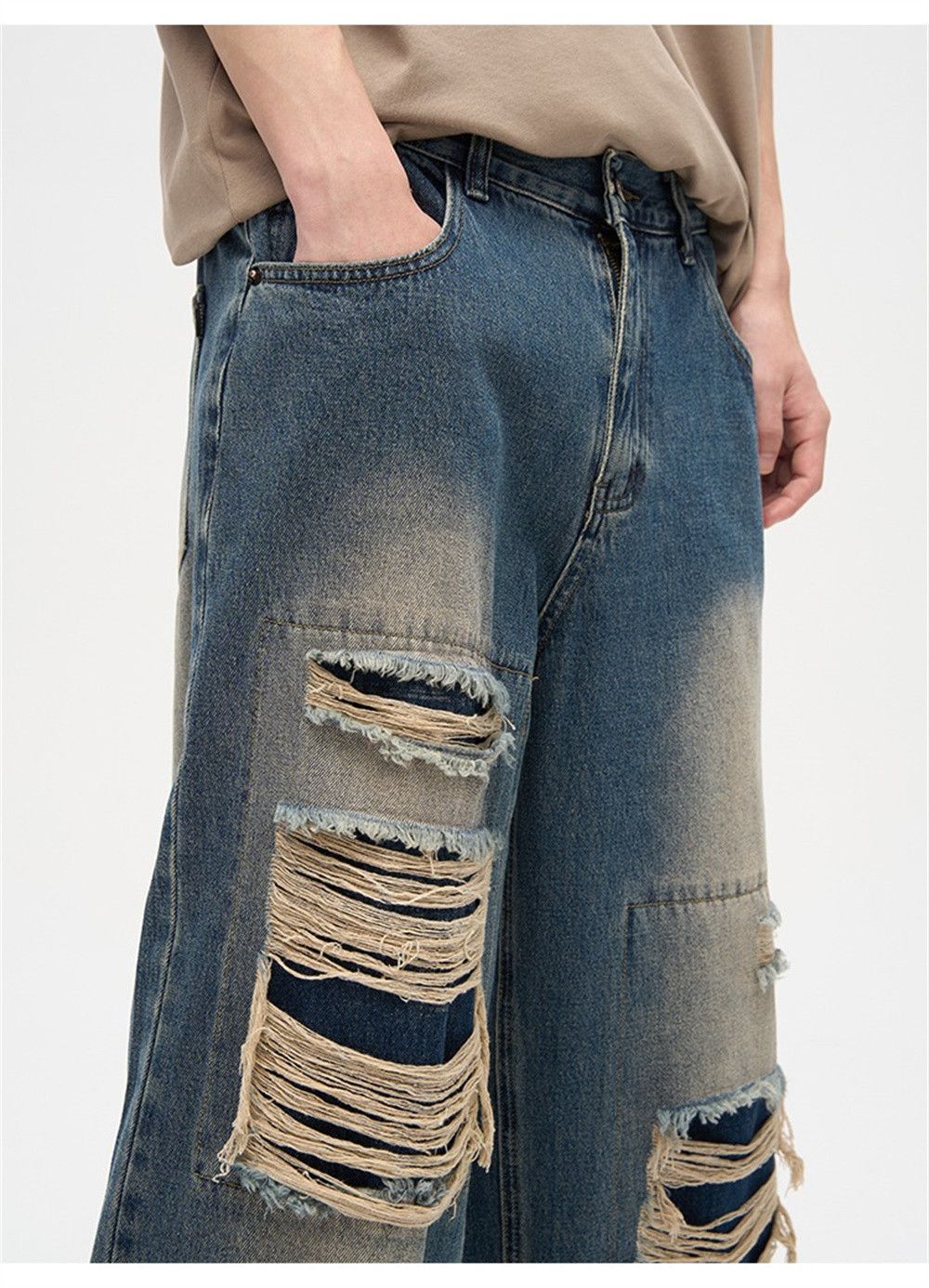 Japanese Brand × Jean Loose Straight Leg Ripped Jeans Men Size US 30 / EU 46 - 5 Thumbnail