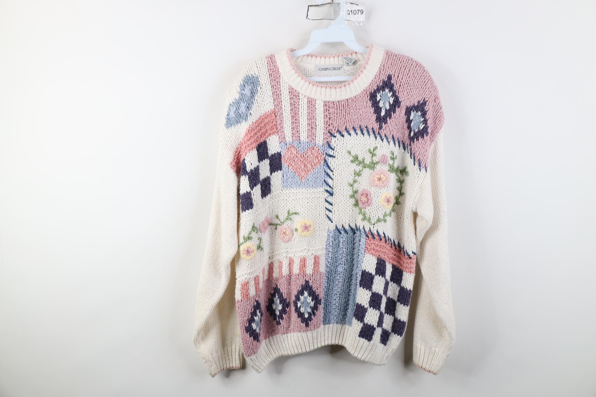 Vintage Vintage 90s Streetwear Patchwork Hearth Flower Knit Sweater Size L / US 10 / IT 46 - 1 Thumbnail