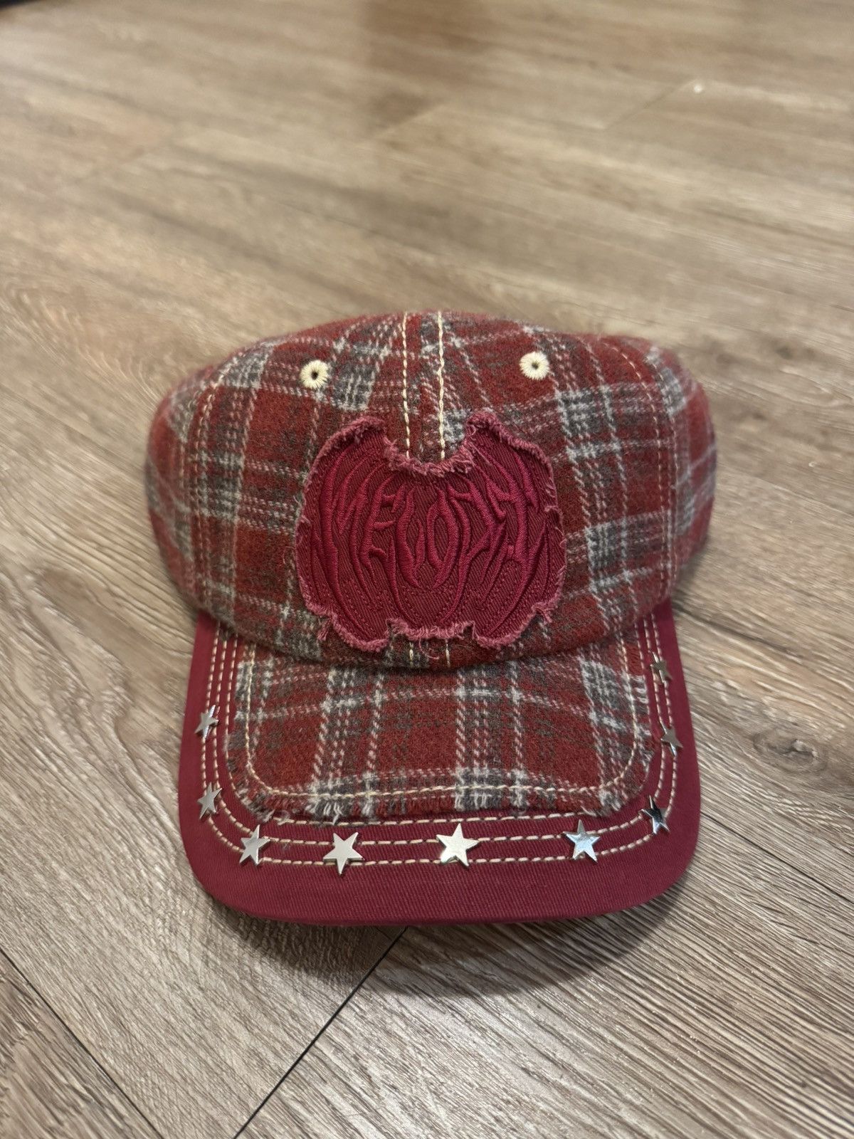 EC Melodi Red Plaid Star Studded Hat