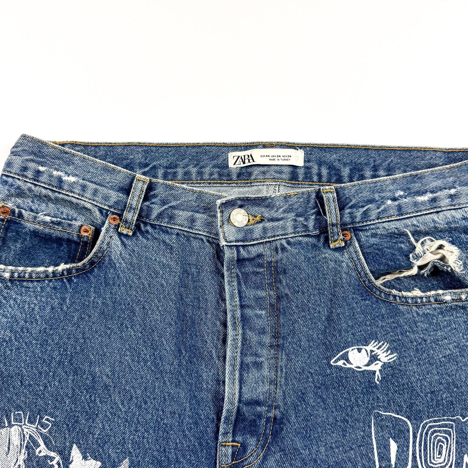 Zara Zara Jeans Doodle Print Graffiti Graphic Distressed 34 Size US 34 / EU 50 - 4 Thumbnail